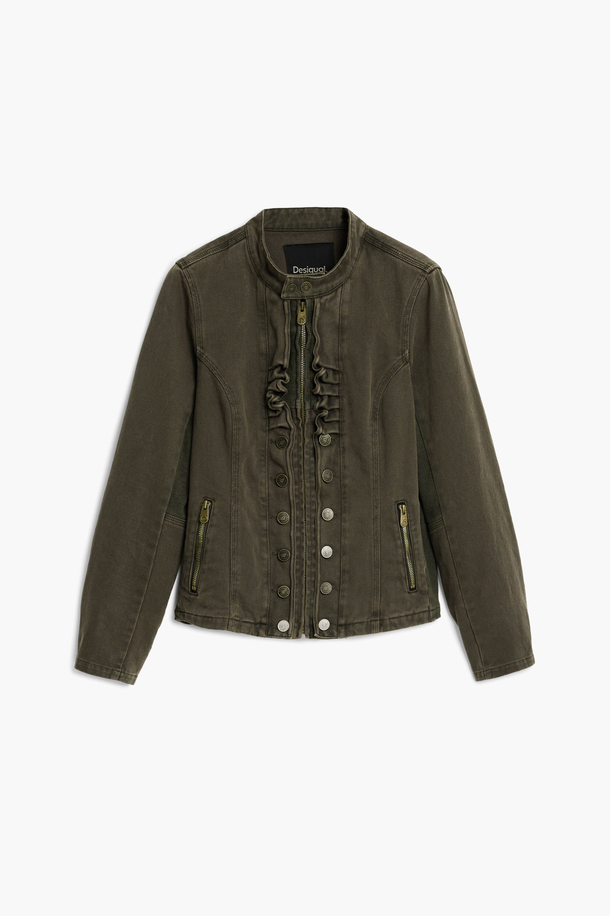【希少】Desigual 刺繍入りダークグリーンジャケット 着物風　カーキ　L Desigual COMBINED - Faux leather jacket - green - Zalando