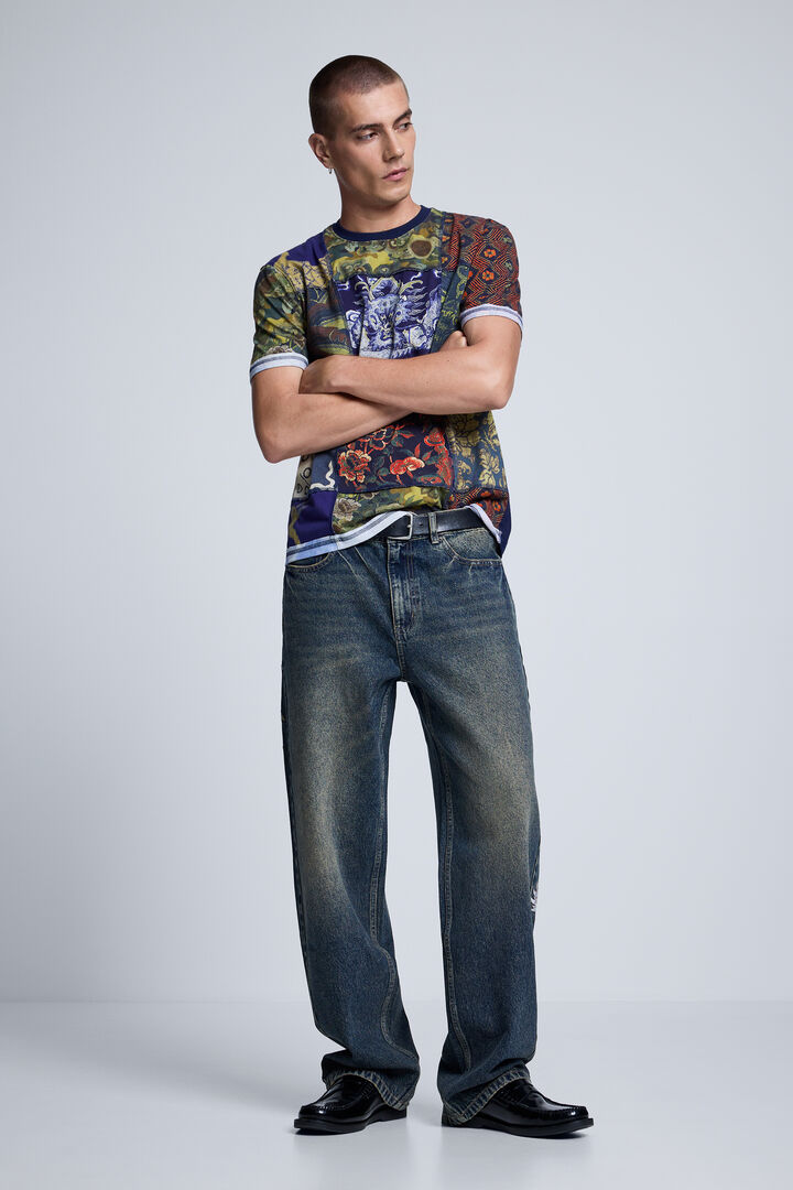 Embroidered denim trousers