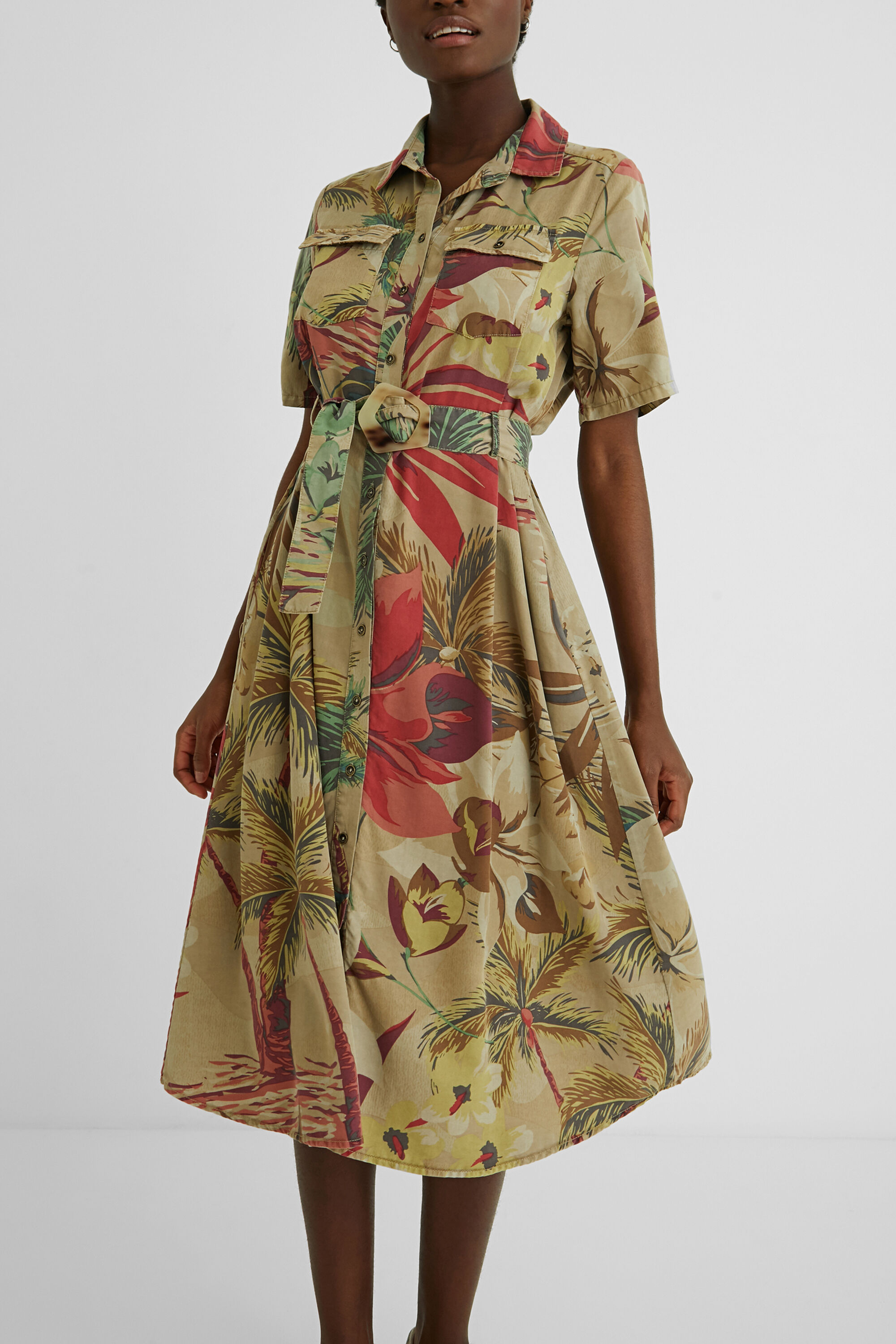 Vestido Safari de Tencel camuflaje floral Desigual