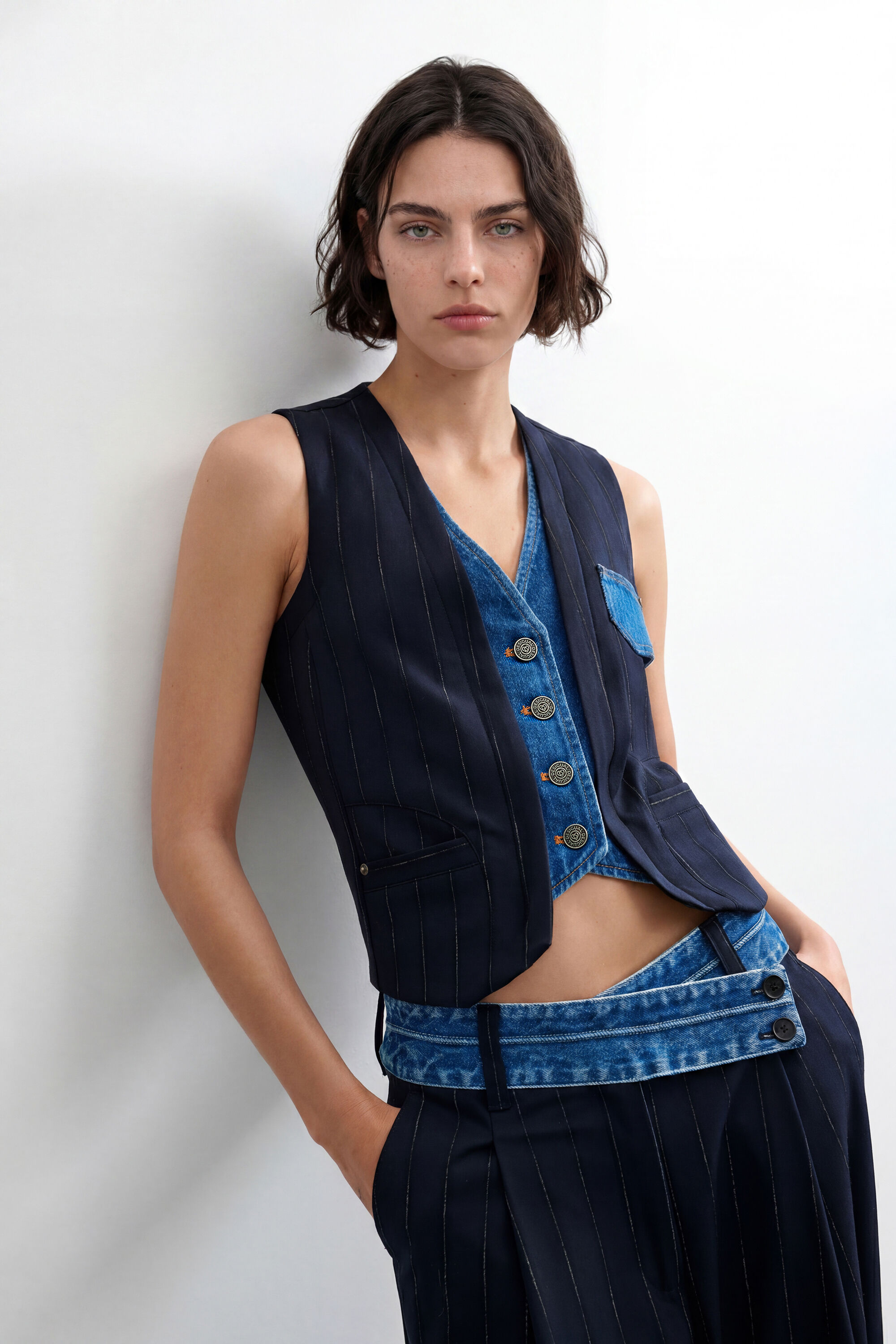 Desigual Vrouw Blauw Gilet Met Dubbele Revers, Dames, L