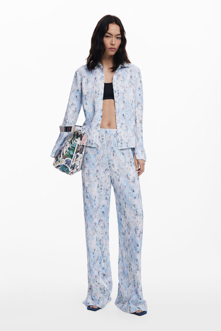 Pleated long pants