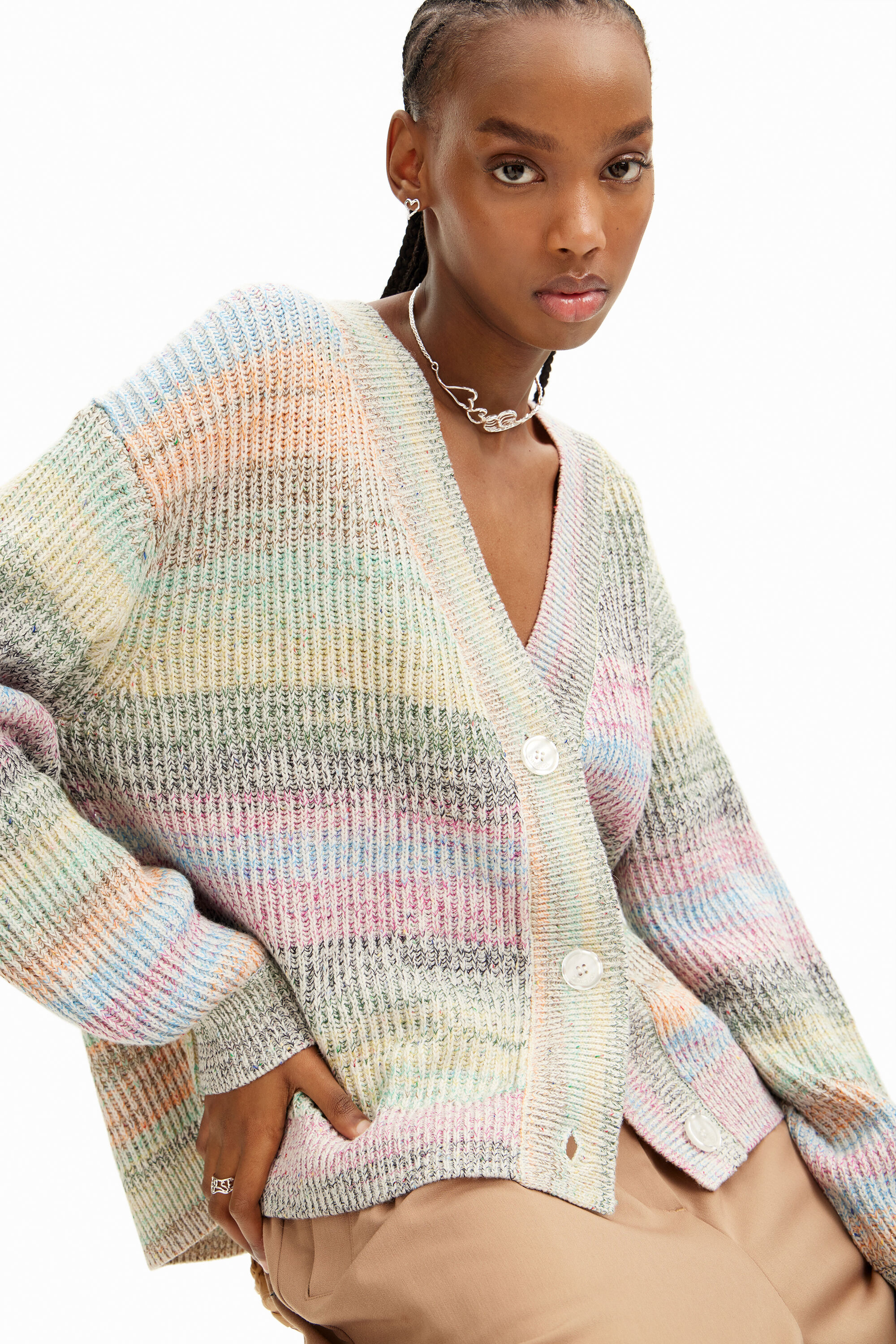 Shop Desigual Multicolored Cardigan In Material Finishes