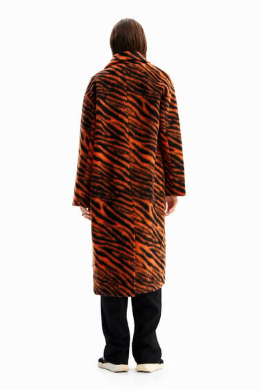 Long tiger print wool coat | Desigual