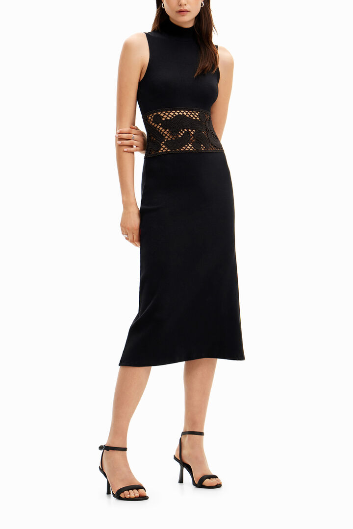 Robe midi tissu côtelé crochet | Desigual