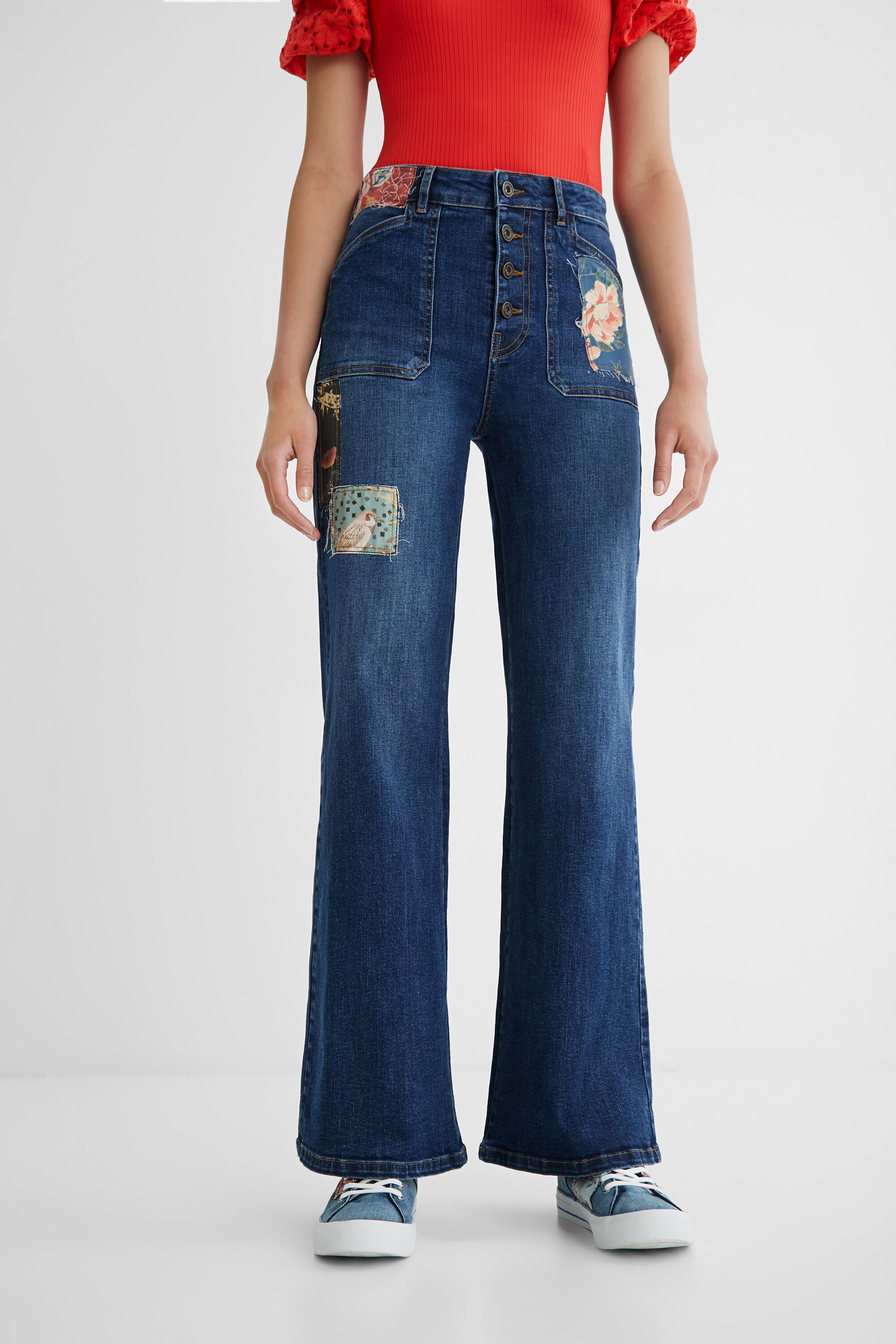 Jeans wide leg patch - BLUE - 36