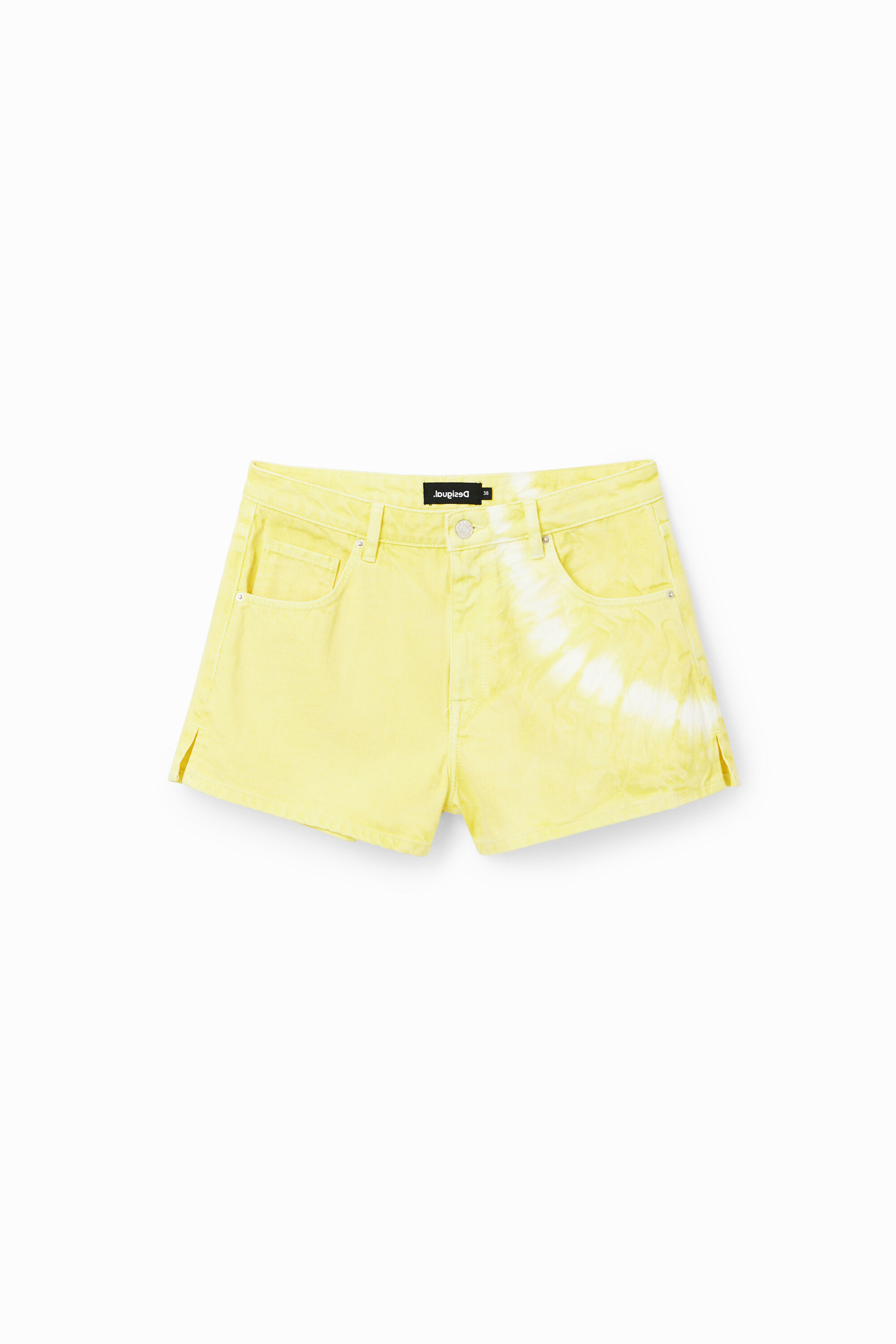 Desigual Donna Shorts Denim Tie-Dye Giallo Taglia 44