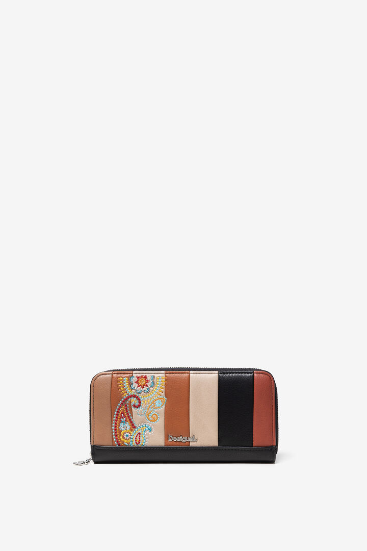 Leather effect wallet of coloured strips and paisley embroidery | Desigual