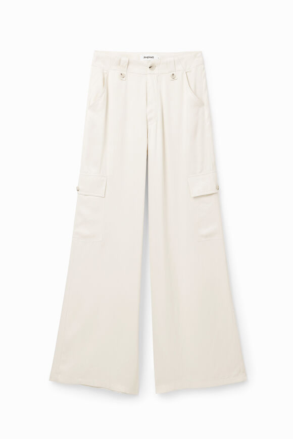 Wide-leg satin cargo trousers
