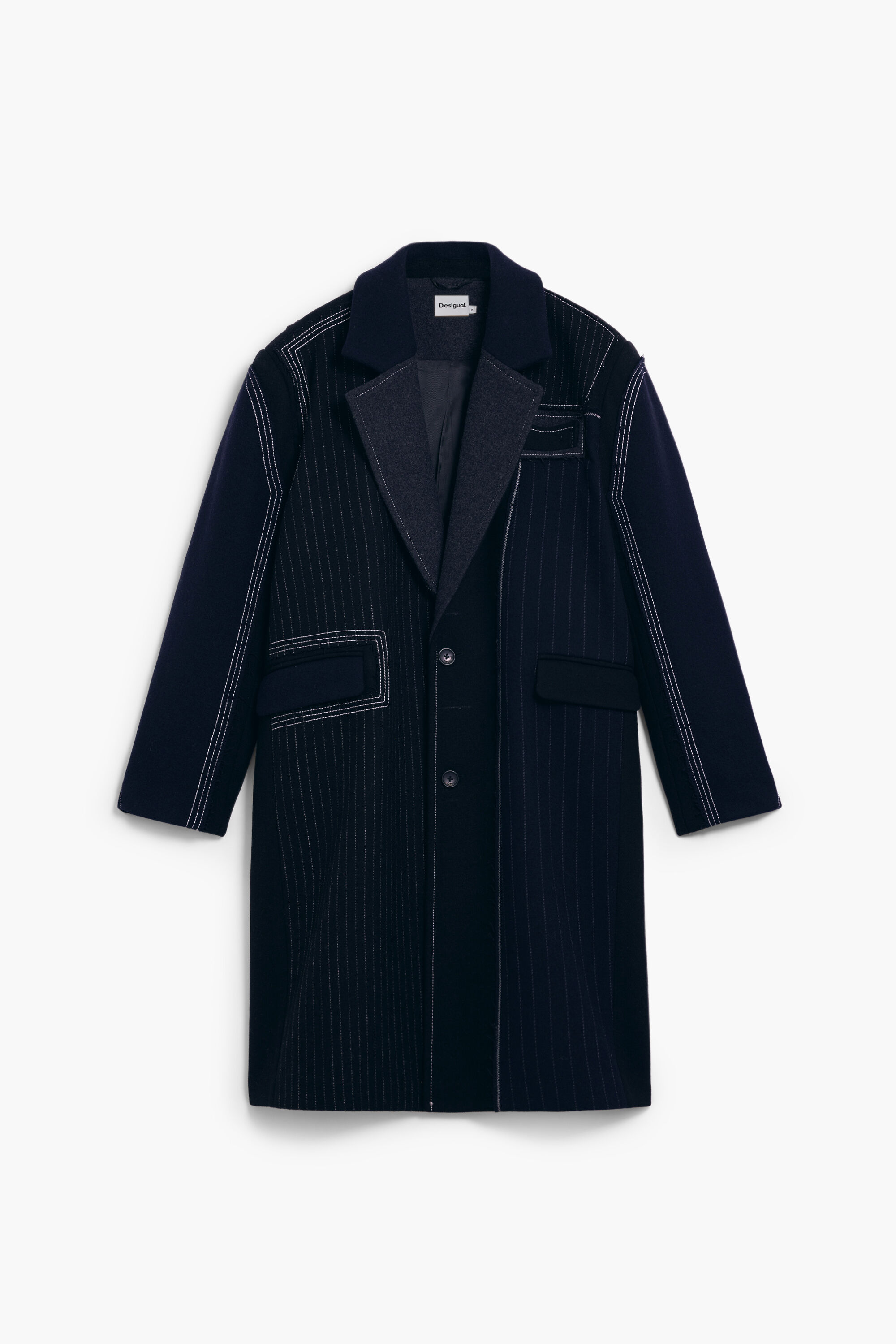 ストライプ柄のロングウールコート 青 メンズ I Desigual.com