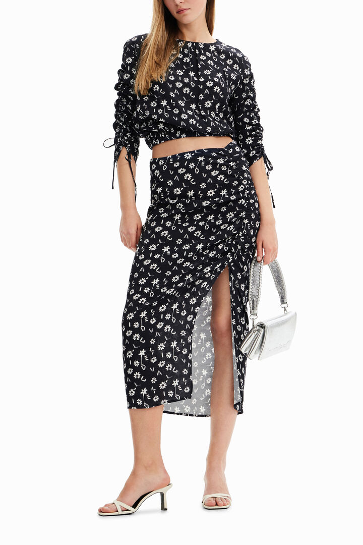 Jupe midi ouverture fleurs | Desigual
