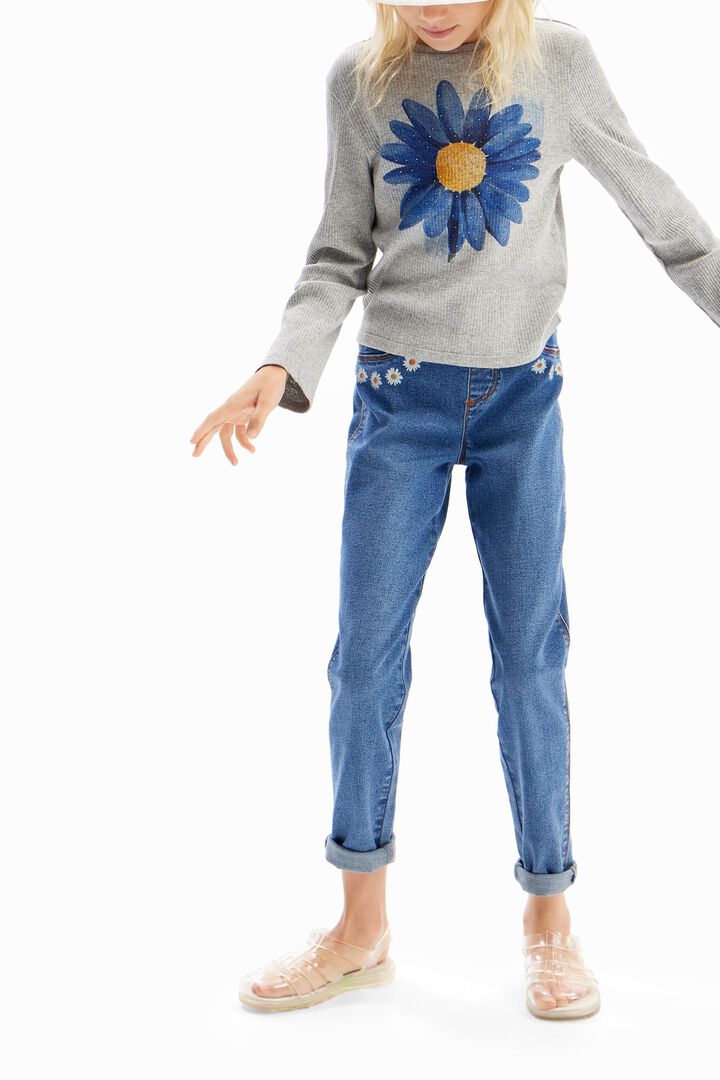 Ribbed T-shirt with flower illustration | Desigual