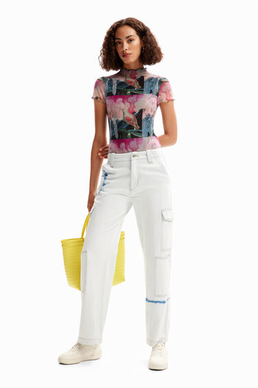 Short-sleeve fantasy tulle bodysuit | Desigual