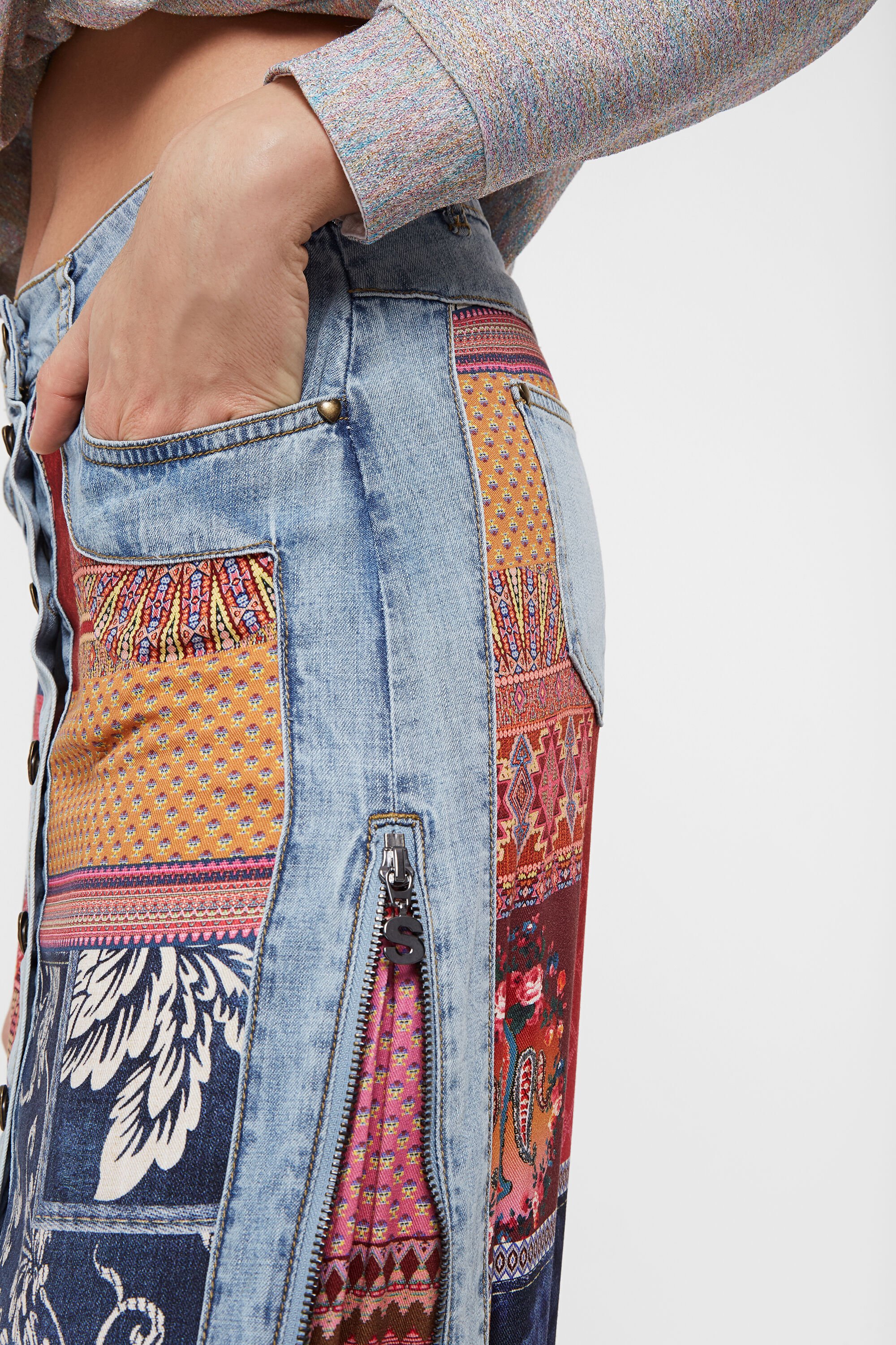 Jupe mi longue en jean transformable