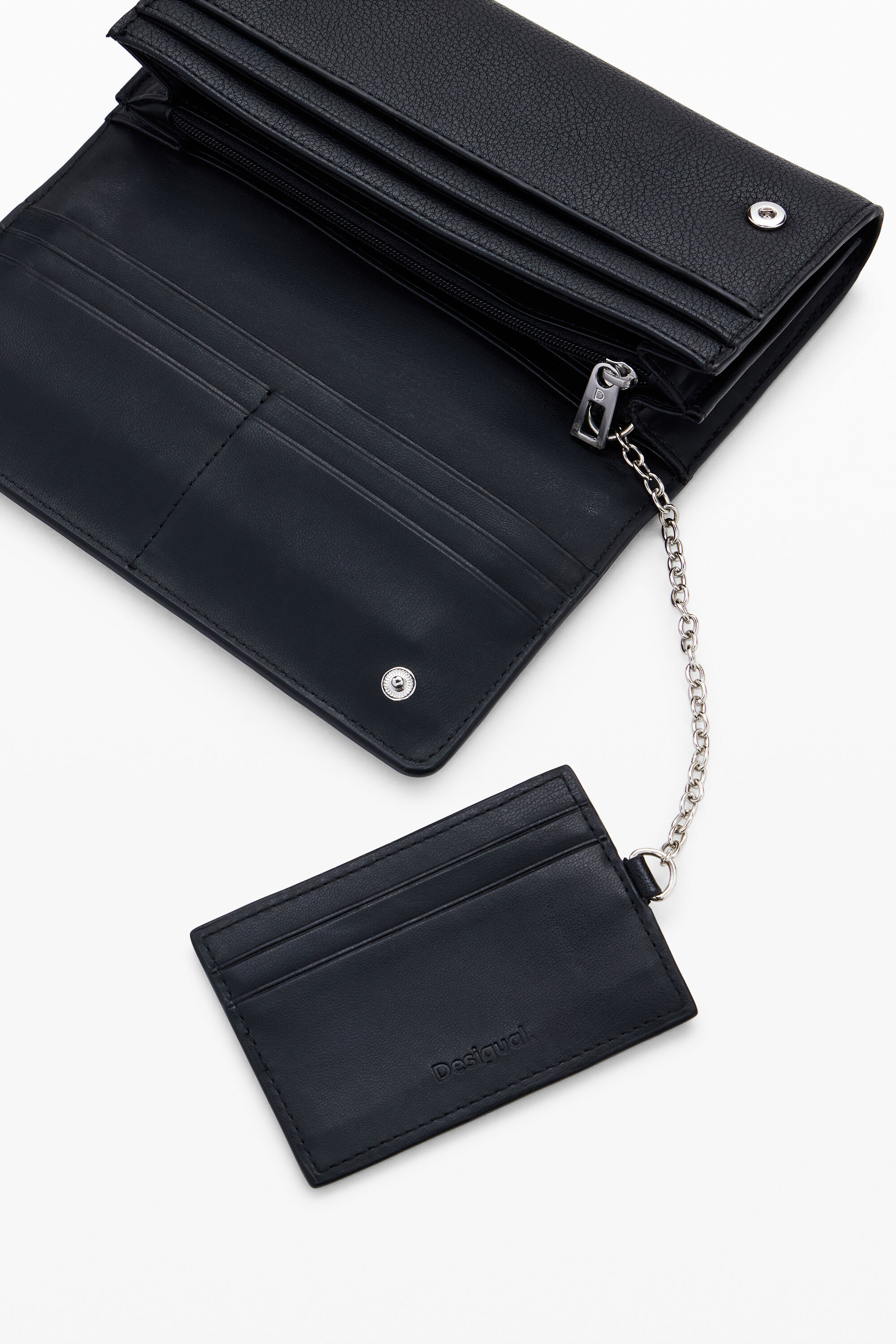 Desigual Braided Wallet With Topstitching In Black