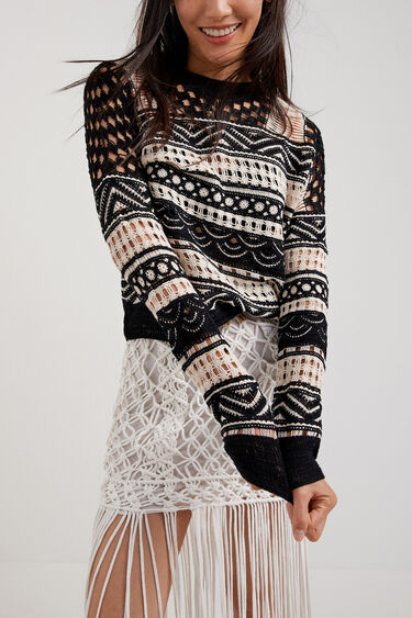 Semi-transparent crochet jumper | Desigual