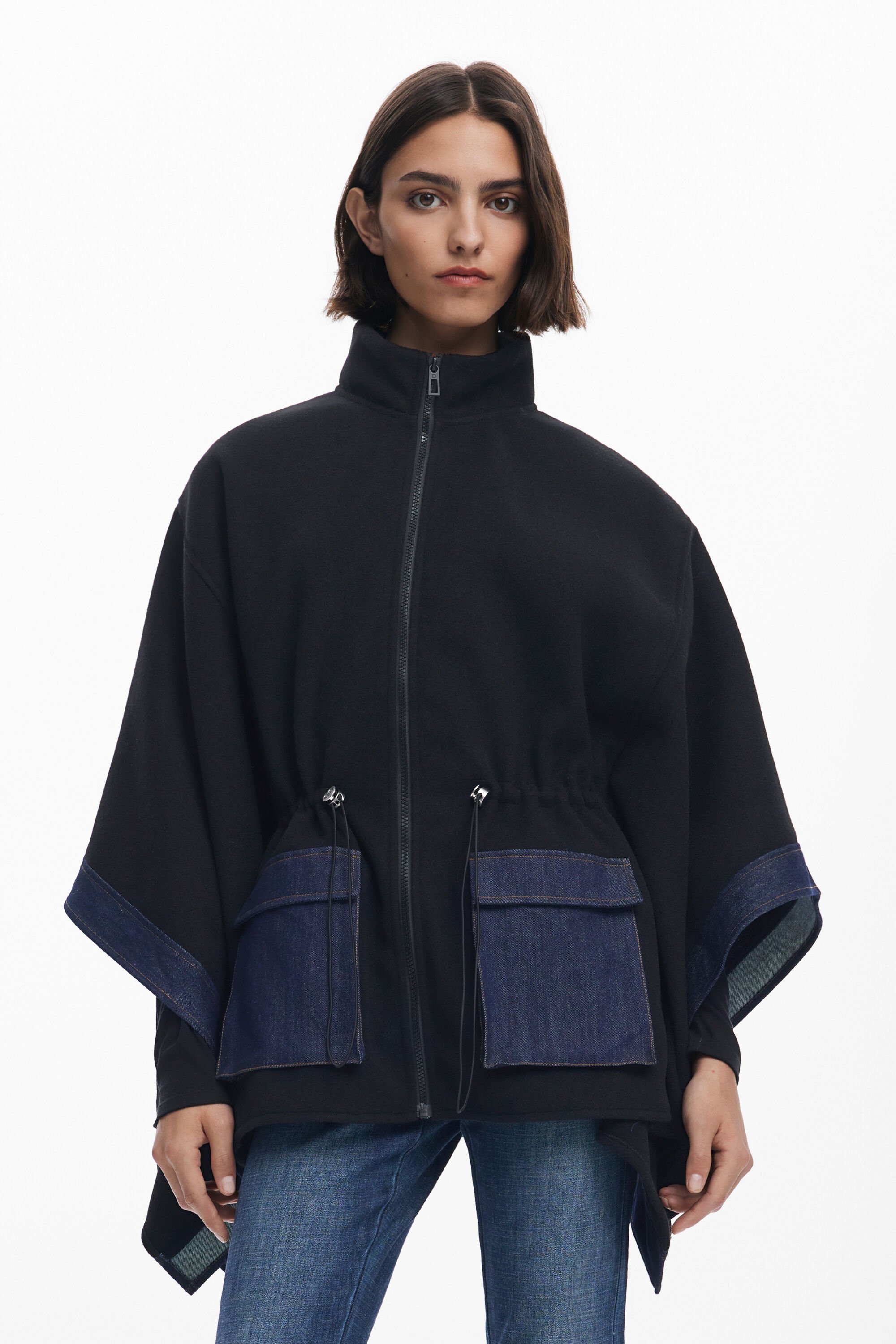 Kombinierter Denim-Poncho