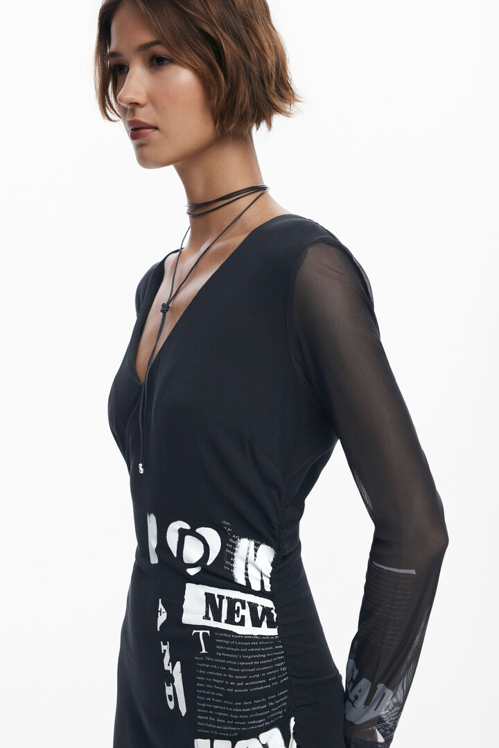 Ruched newspaper dress | Desigual