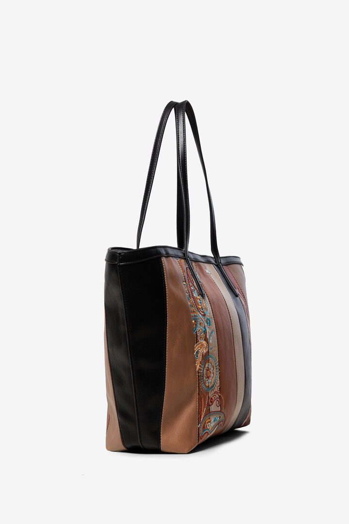 Basket bag with PU leather strips | Desigual