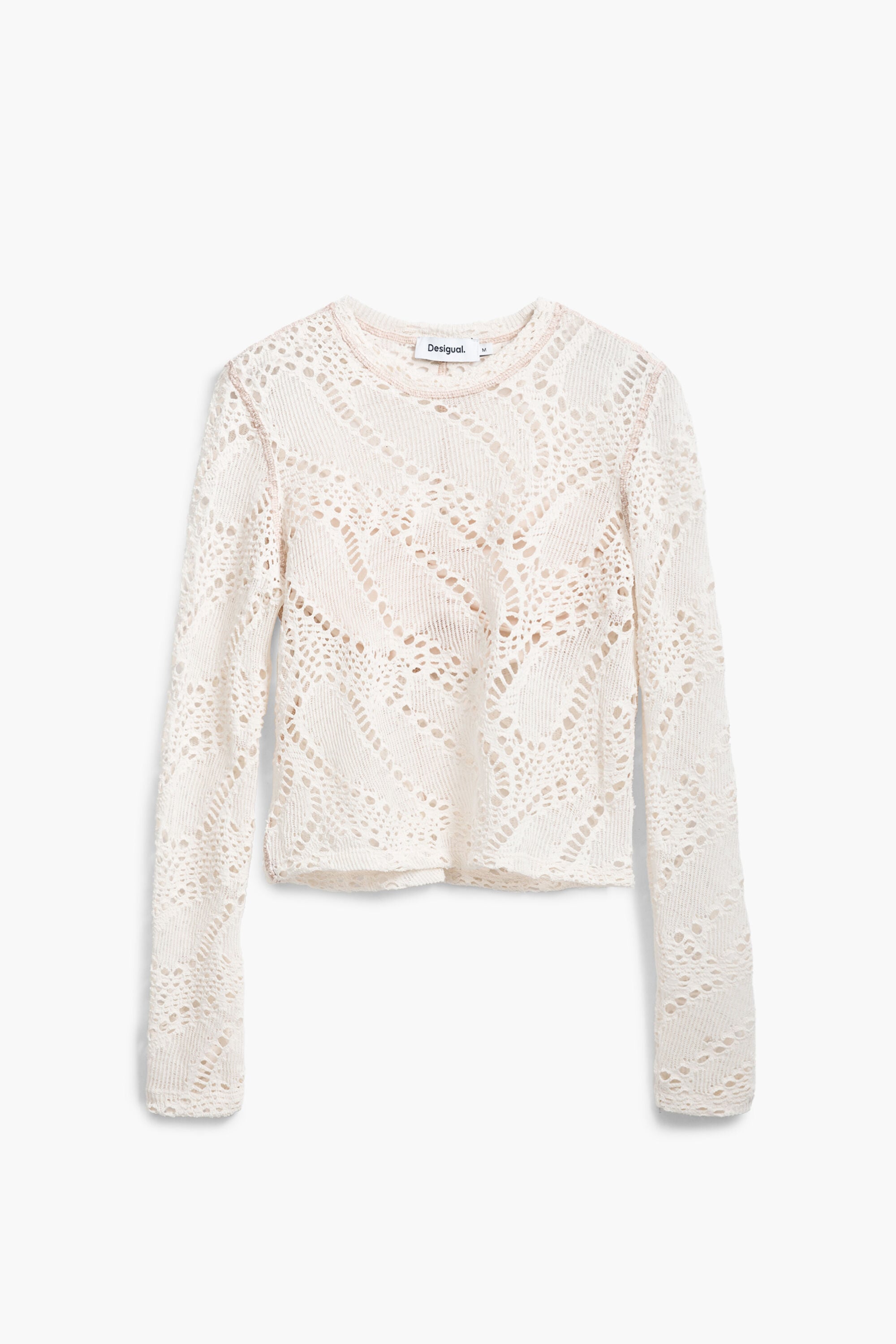 Desigual, Long sleeve crochet T-shirt, White