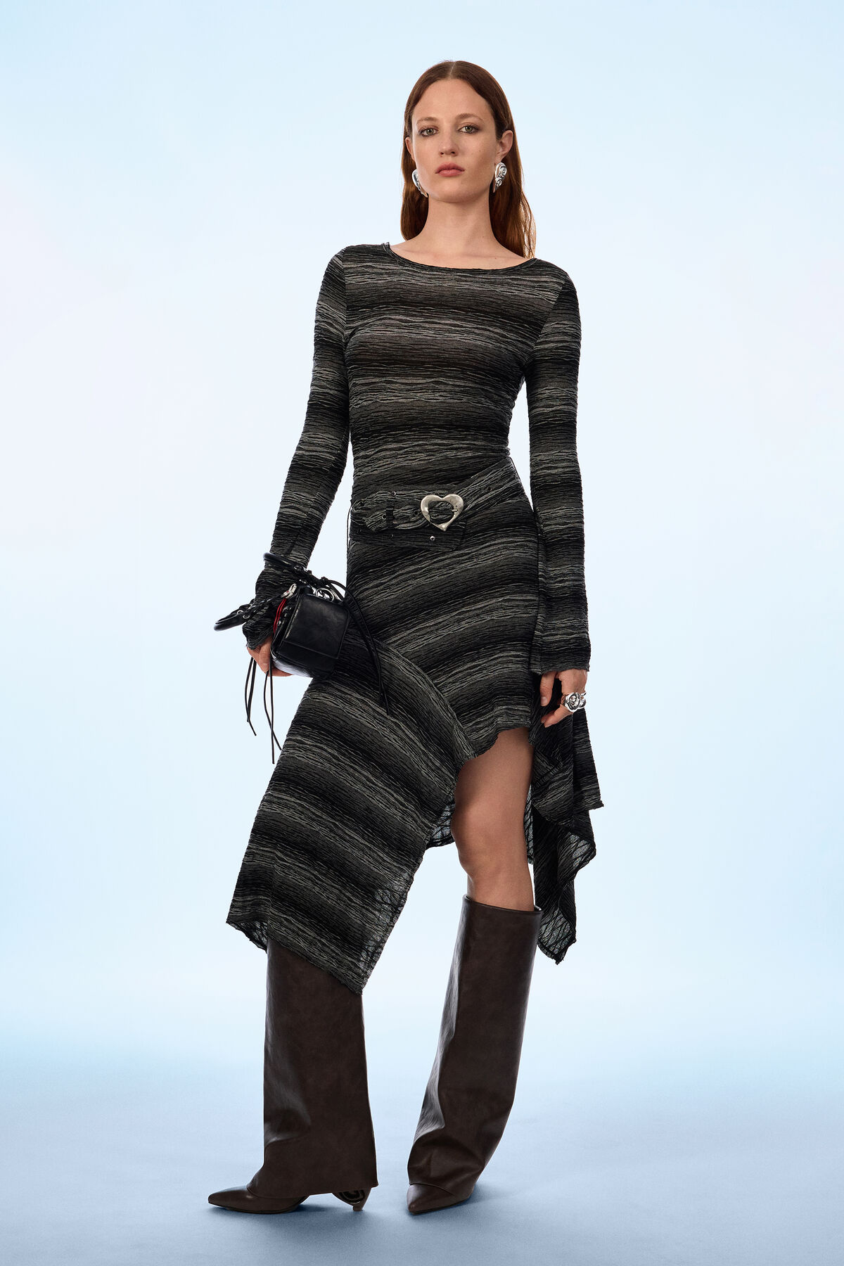 asymmetric knit midi dress gray Women's I