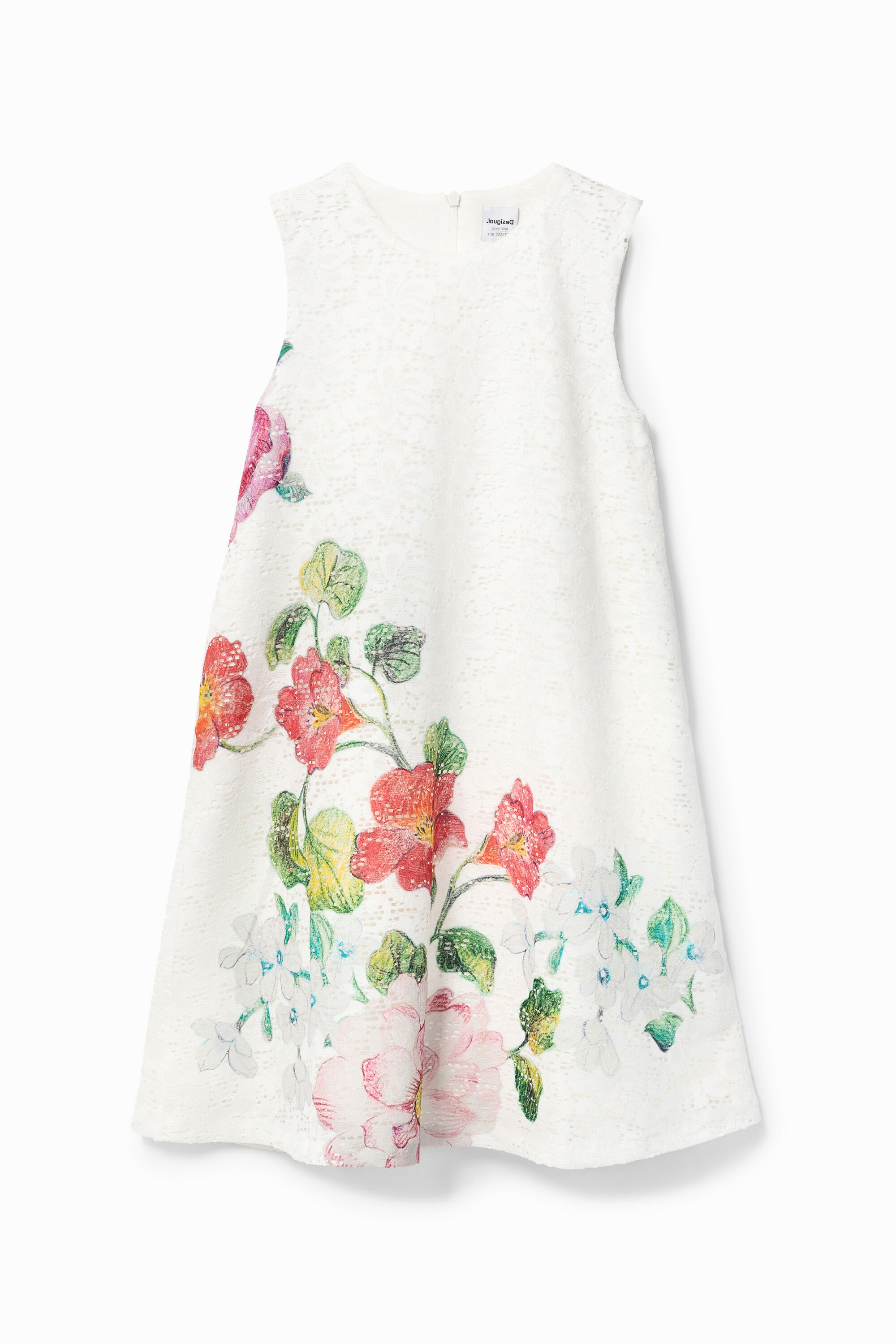 Vestido encaje floral | Desigual. Vestido de mujer de encaje blanco. Por encima de