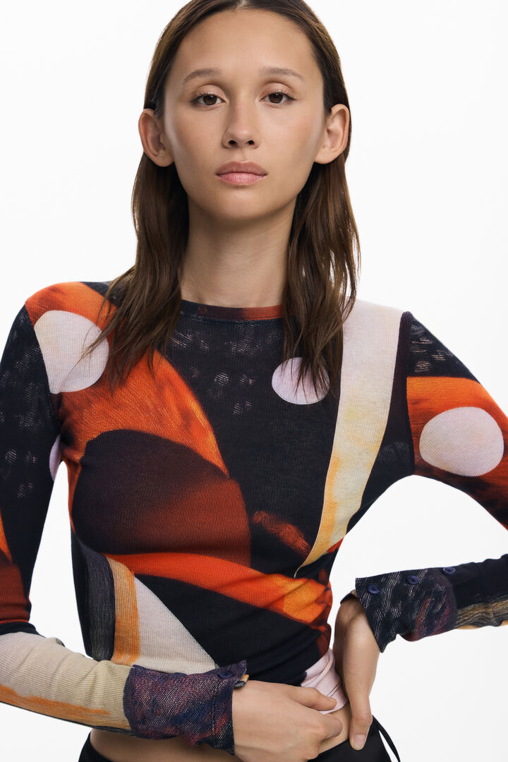 Printed T-shirt with buttons | Desigual