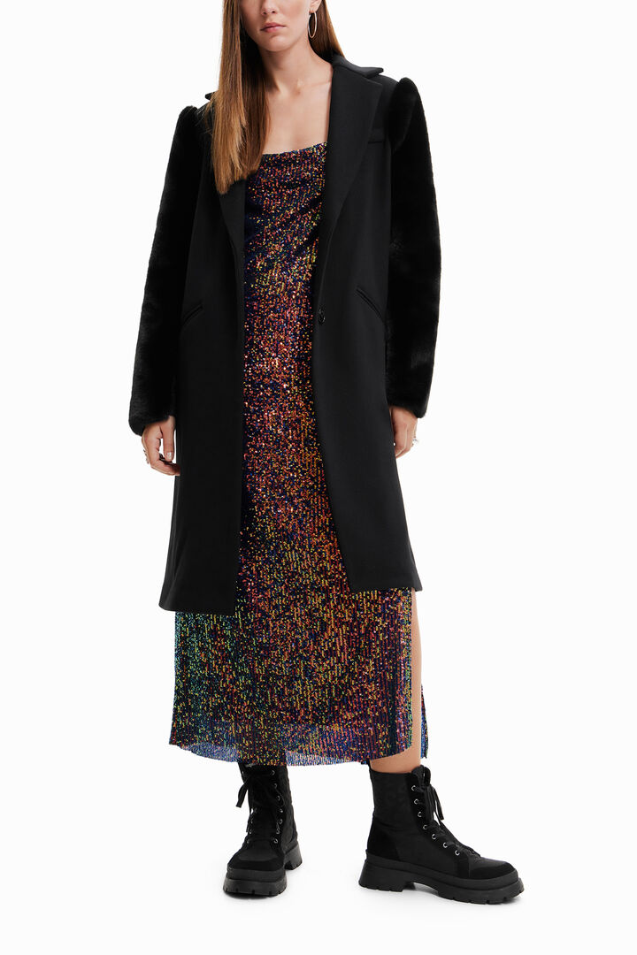 Abrigo lana efecto pelo | Desigual