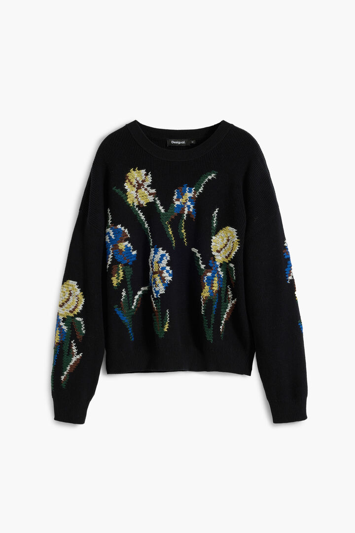 Pull jacquard à fleurs brodées | Desigual