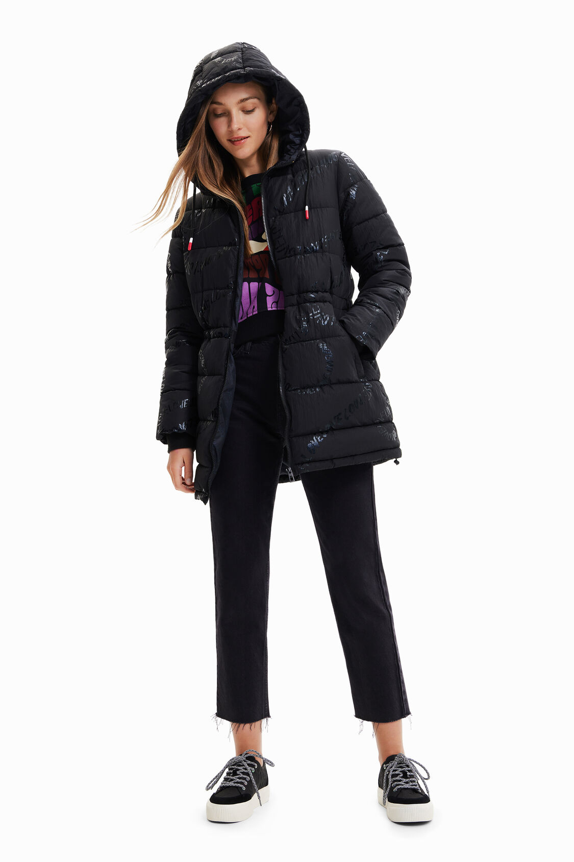 Natuur heilig ongeluk Padded long coat with text | Desigual.com