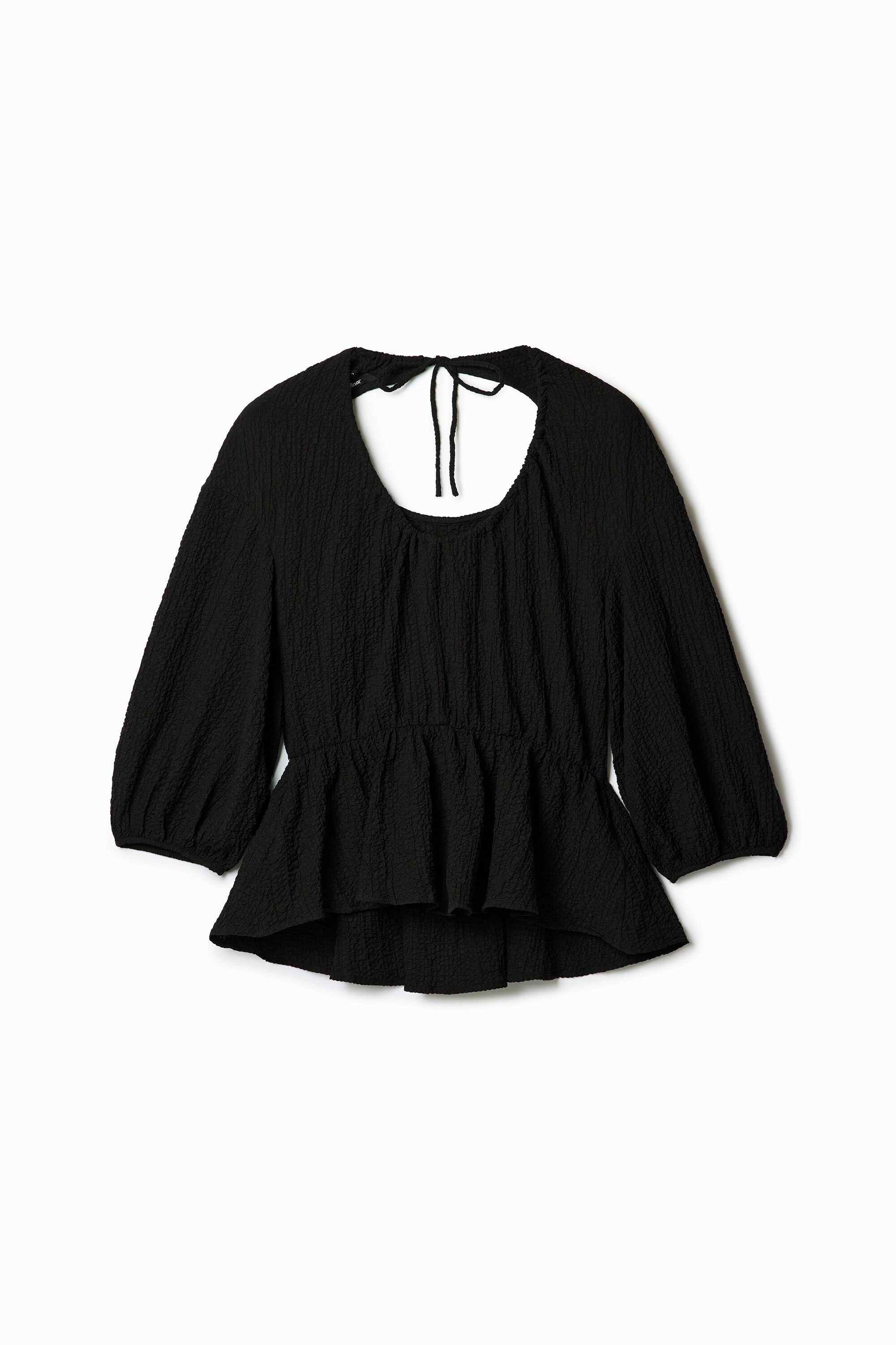 Textured cut-out blouse - BLACK - XL