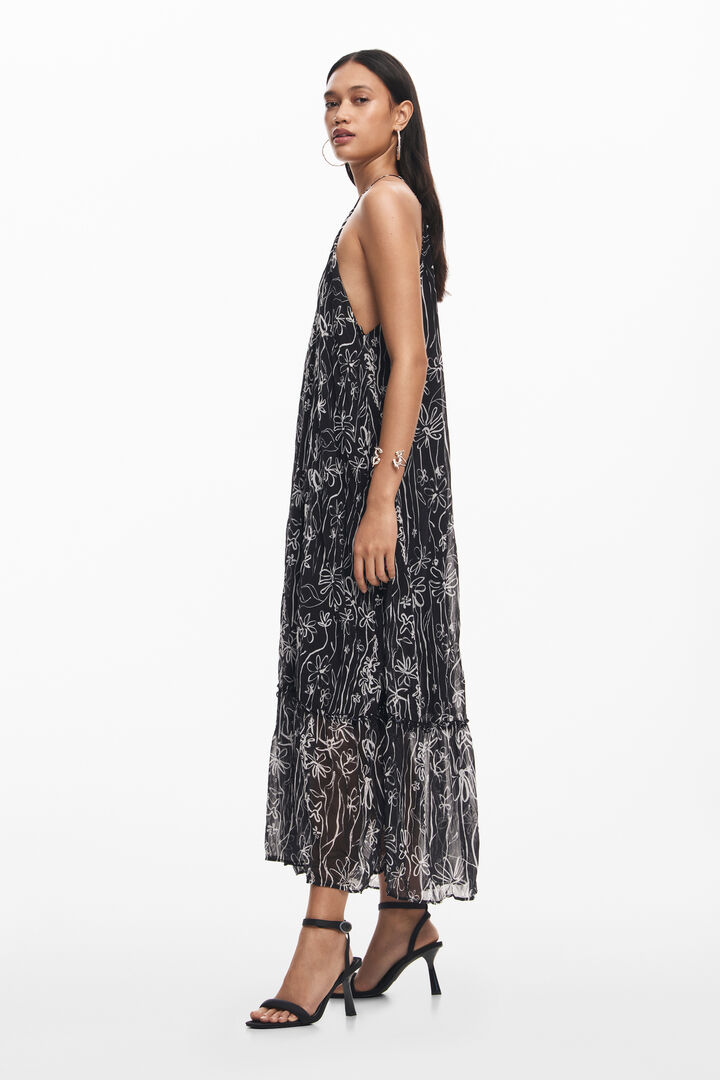 Halter dress with floral illustrations | Desigual