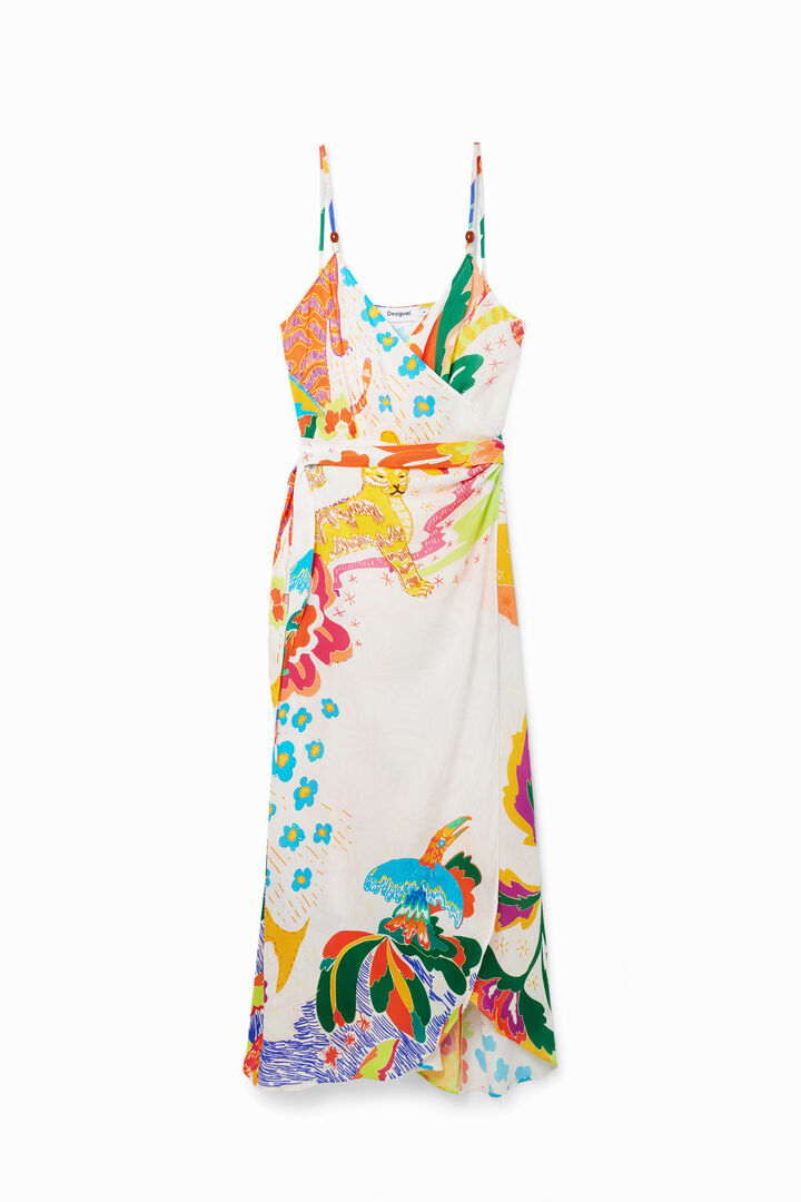 Vestido midi cruzado dibujos jungla | Desigual