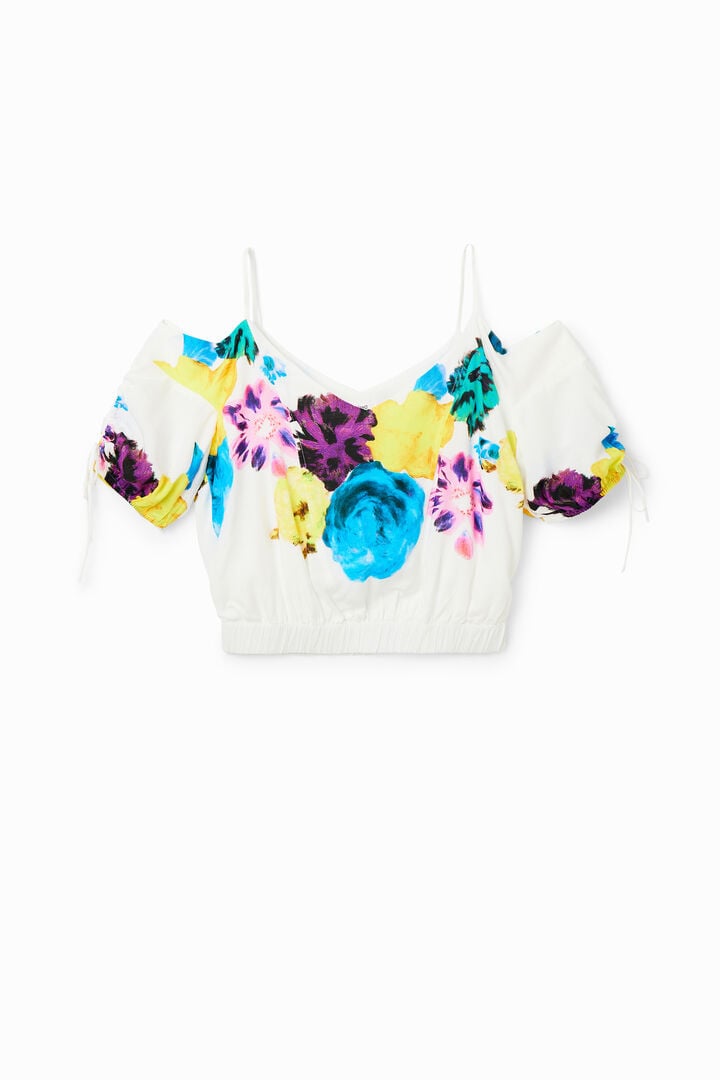 M. CHRISTIAN LACROIX SHORT GATHERED FLORAL BLOUSE