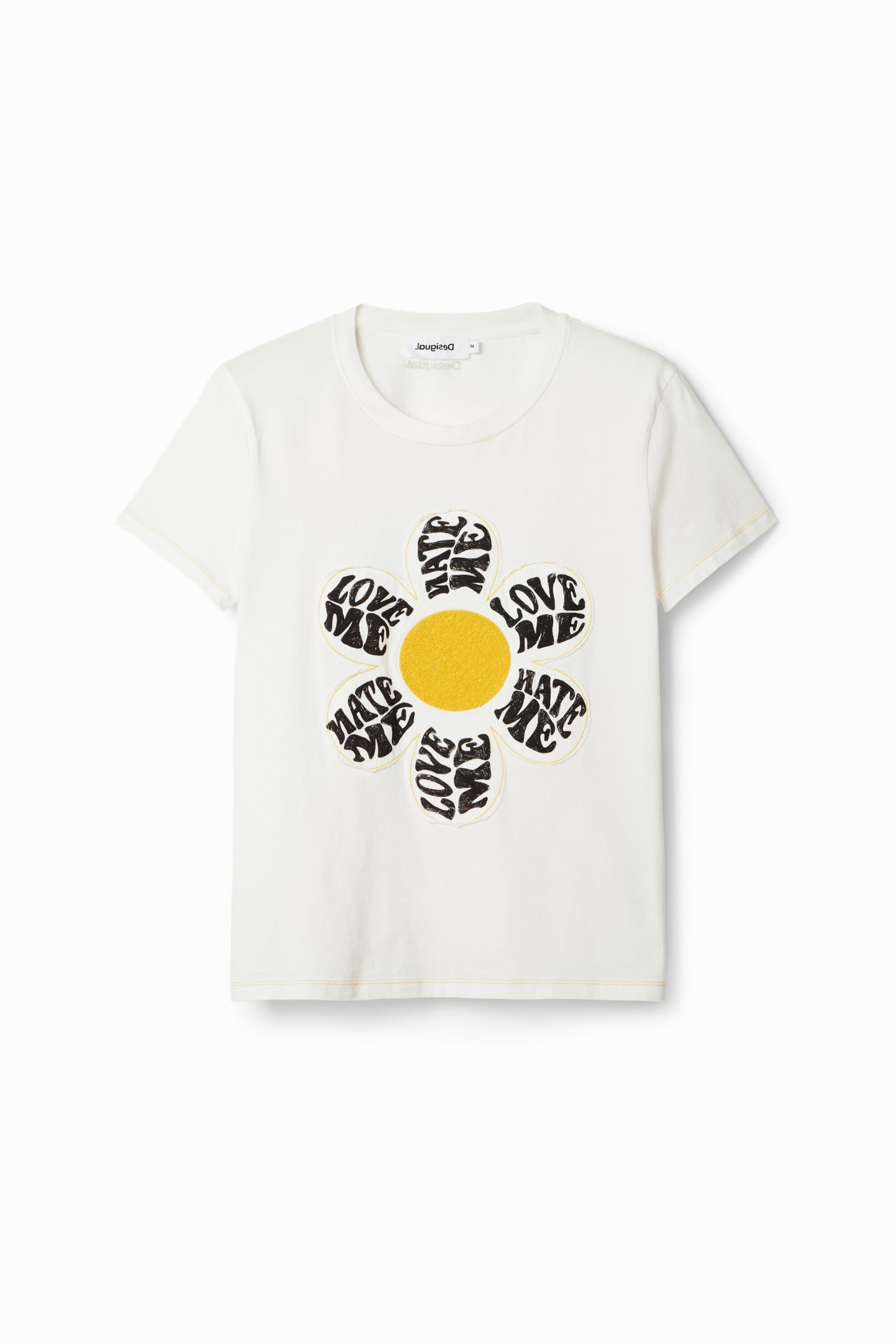 Desigual, T-Shirt Patch Margarite, Baumwolle, Weiß, XS