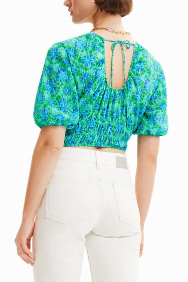 Short tie-dye puff-sleeve blouse | Desigual