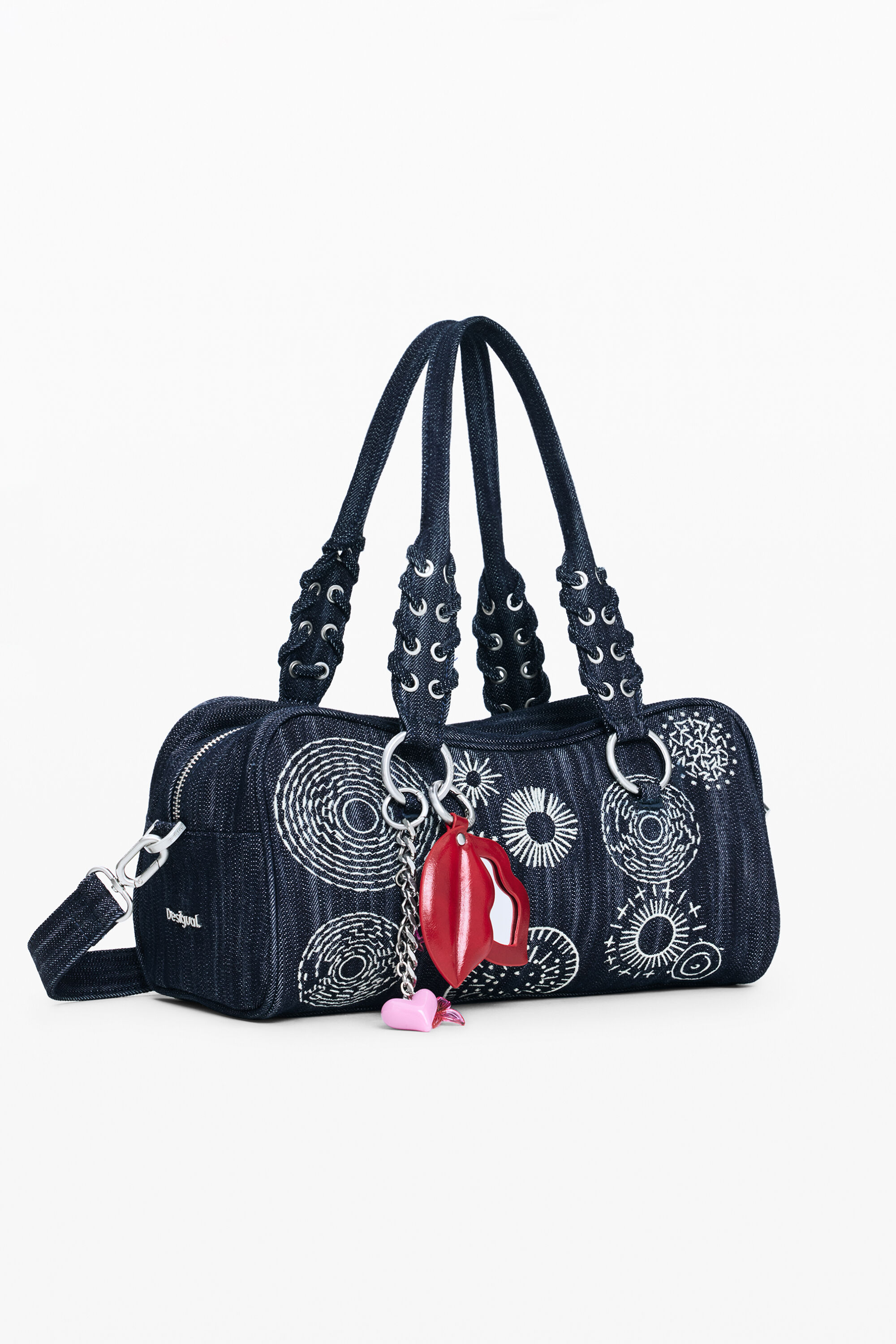 bolso bordados mediano, Mujer, Algodon, Azul, U