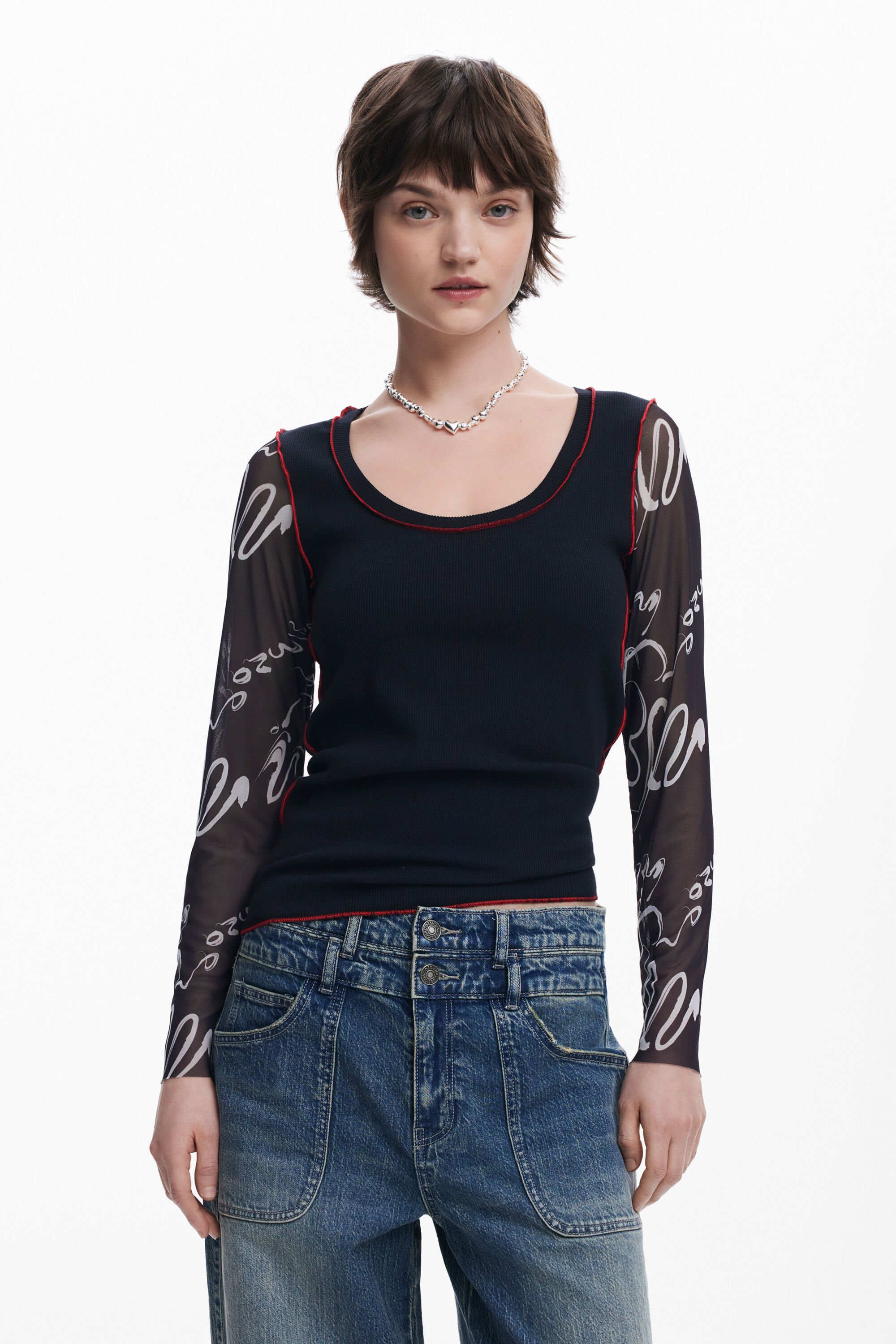 Lettering sleeve T-shirt Women's I Desigual.com