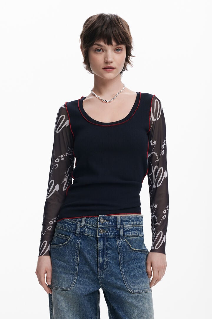 Lettering sleeve T-shirt