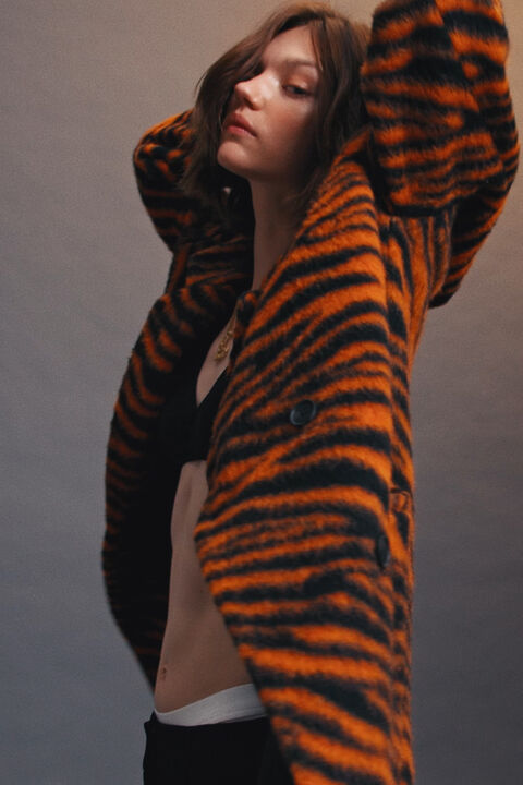 Cappotto lungo lana stampa tigre