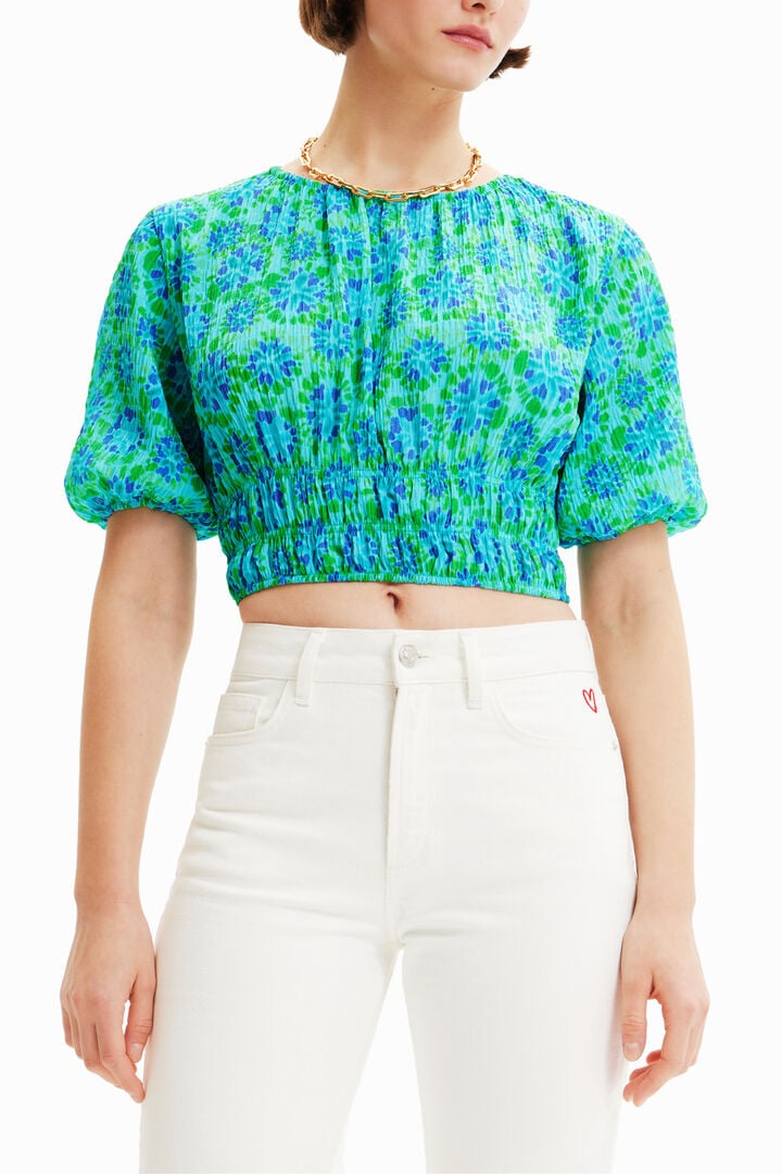 Short tie-dye puff-sleeve blouse | Desigual