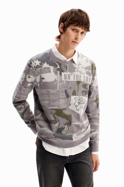 Pullover Jacquard Zeitungen