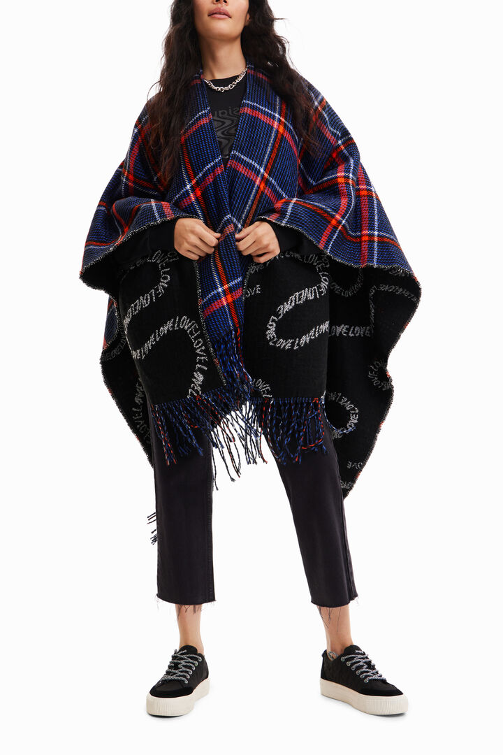 Reversible plaid poncho | Desigual