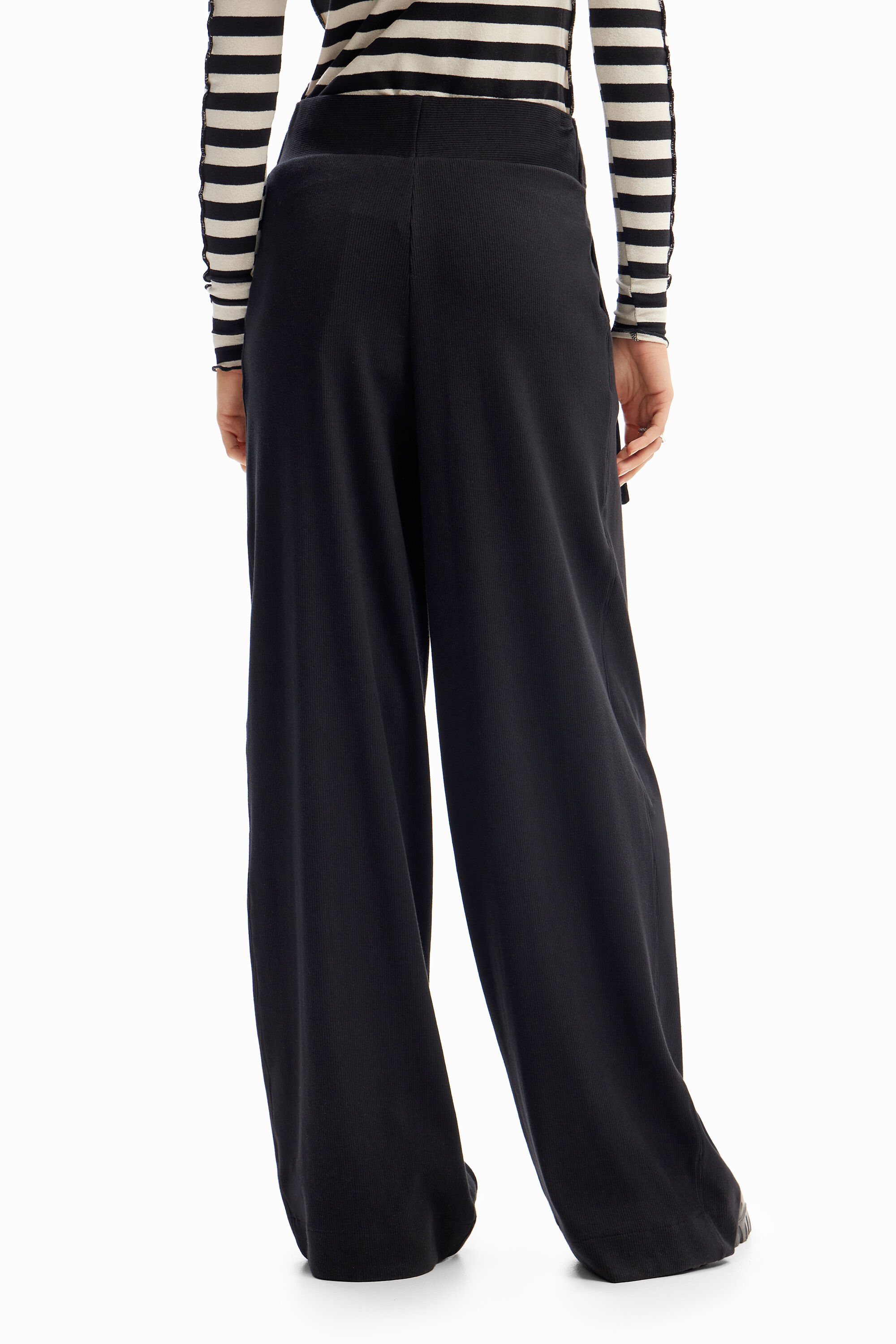 Shop Desigual Wide-leg Knit Trousers In Black