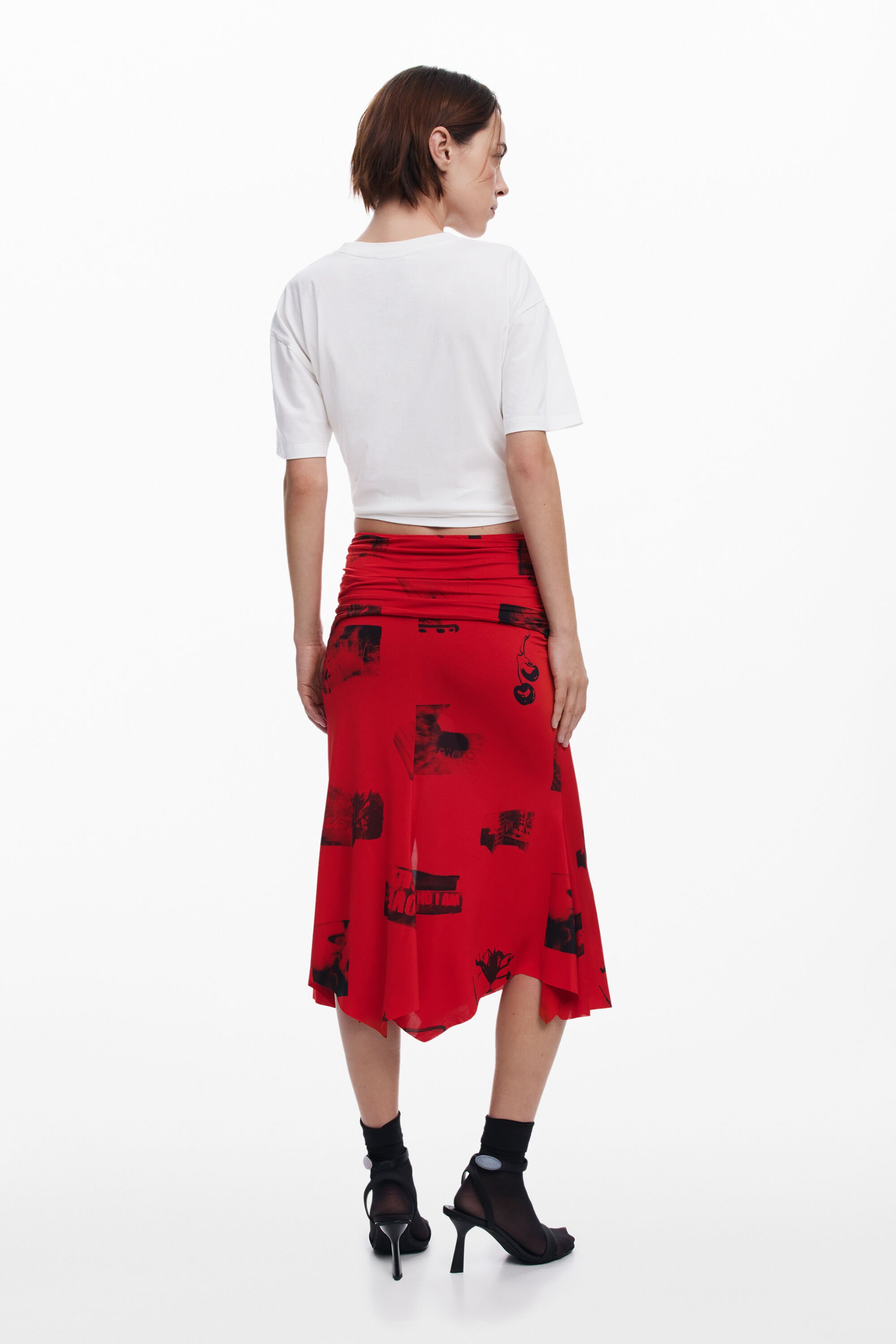 Desigual Collage Skirt With Turned Waist In Red