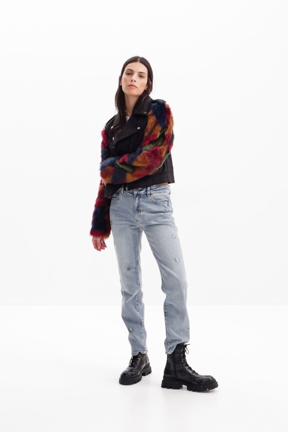 Women's Detachable fur-effect biker jacket I Desigual.com