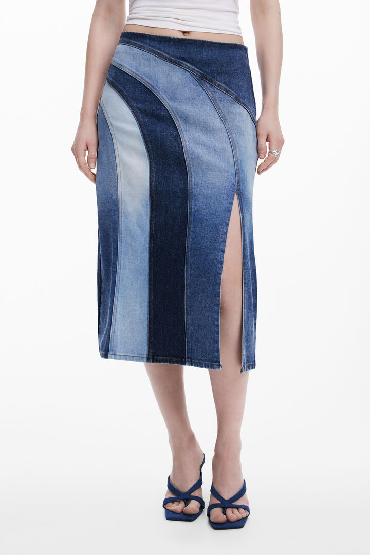Falda midi vaquera paneles | Desigual