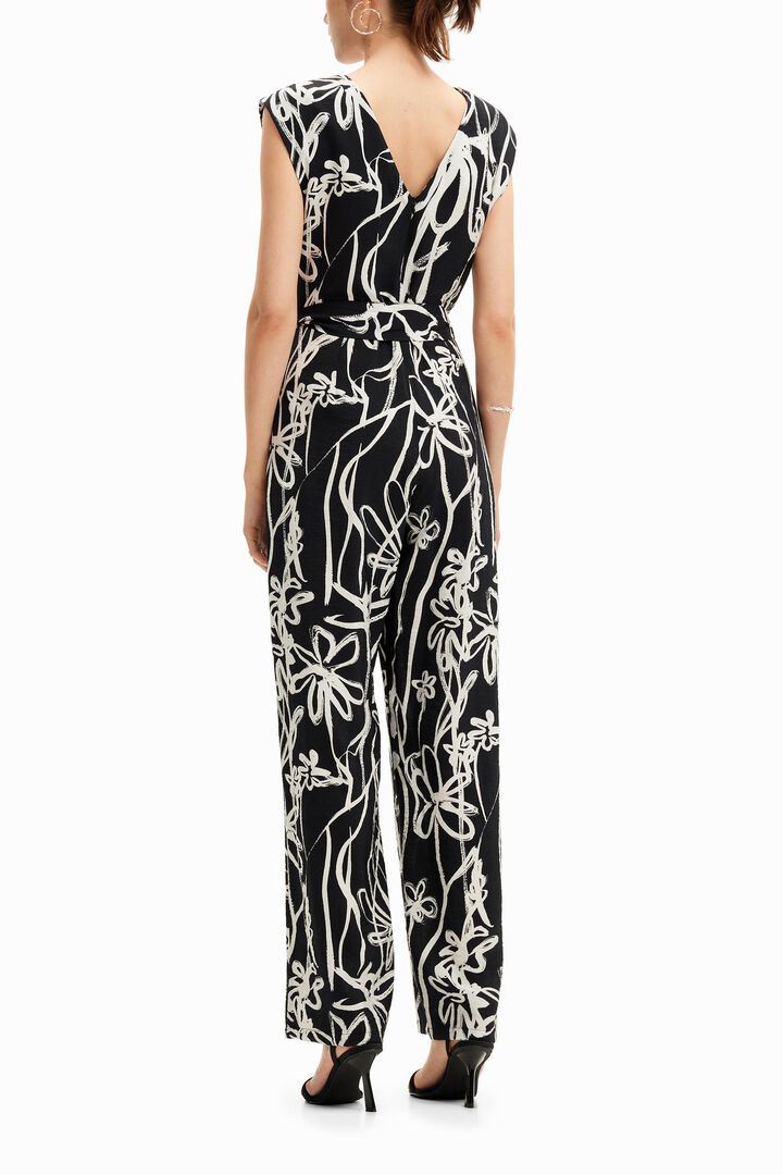 Long jumpsuit with illustrated flowers