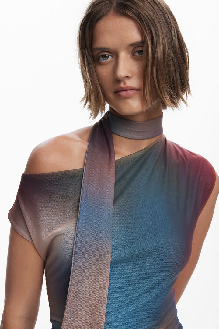Draped dress with irregular neckline | Desigual