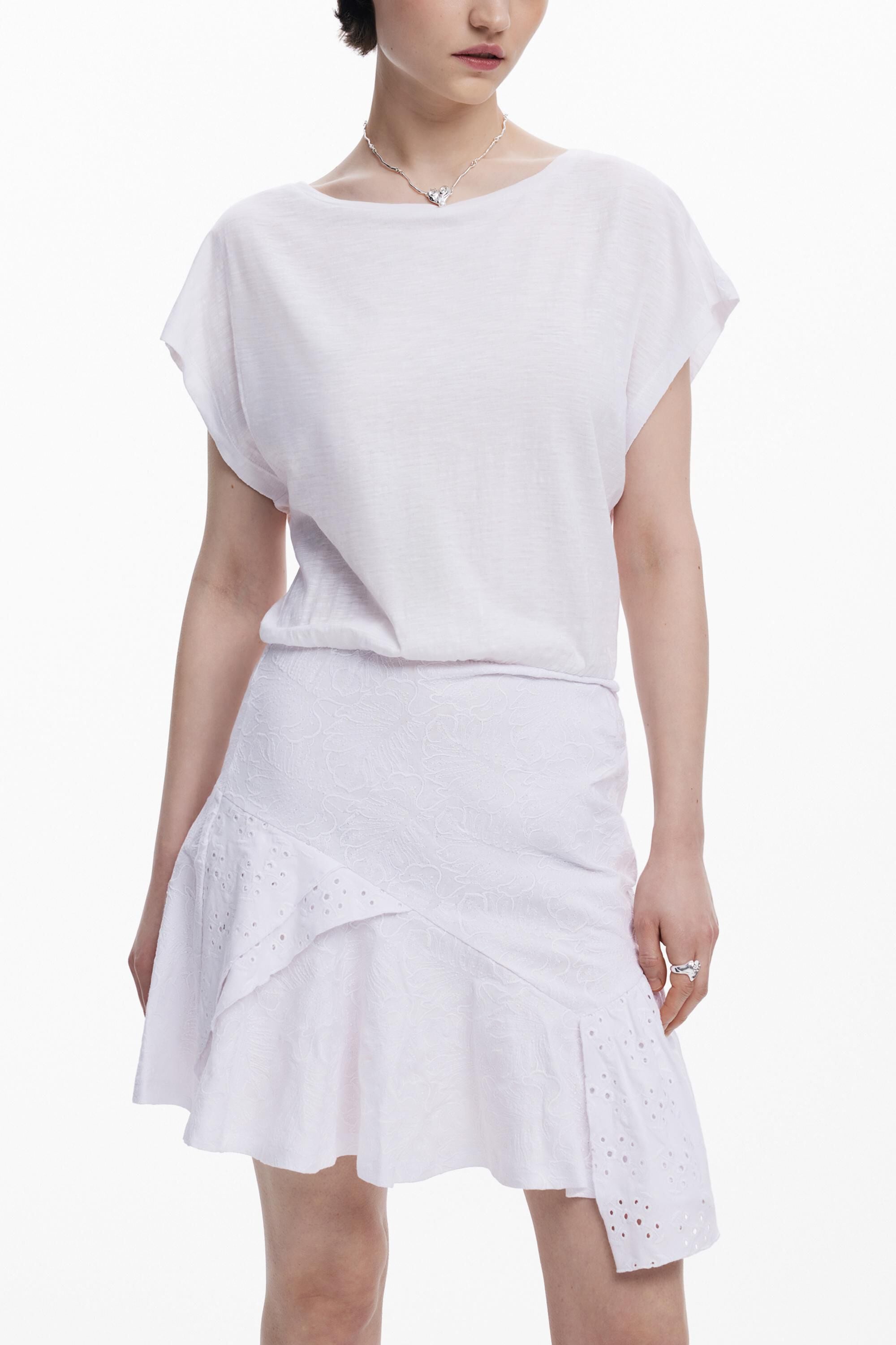 Desigual, Vestido corto combinado, Algodon, Blanco