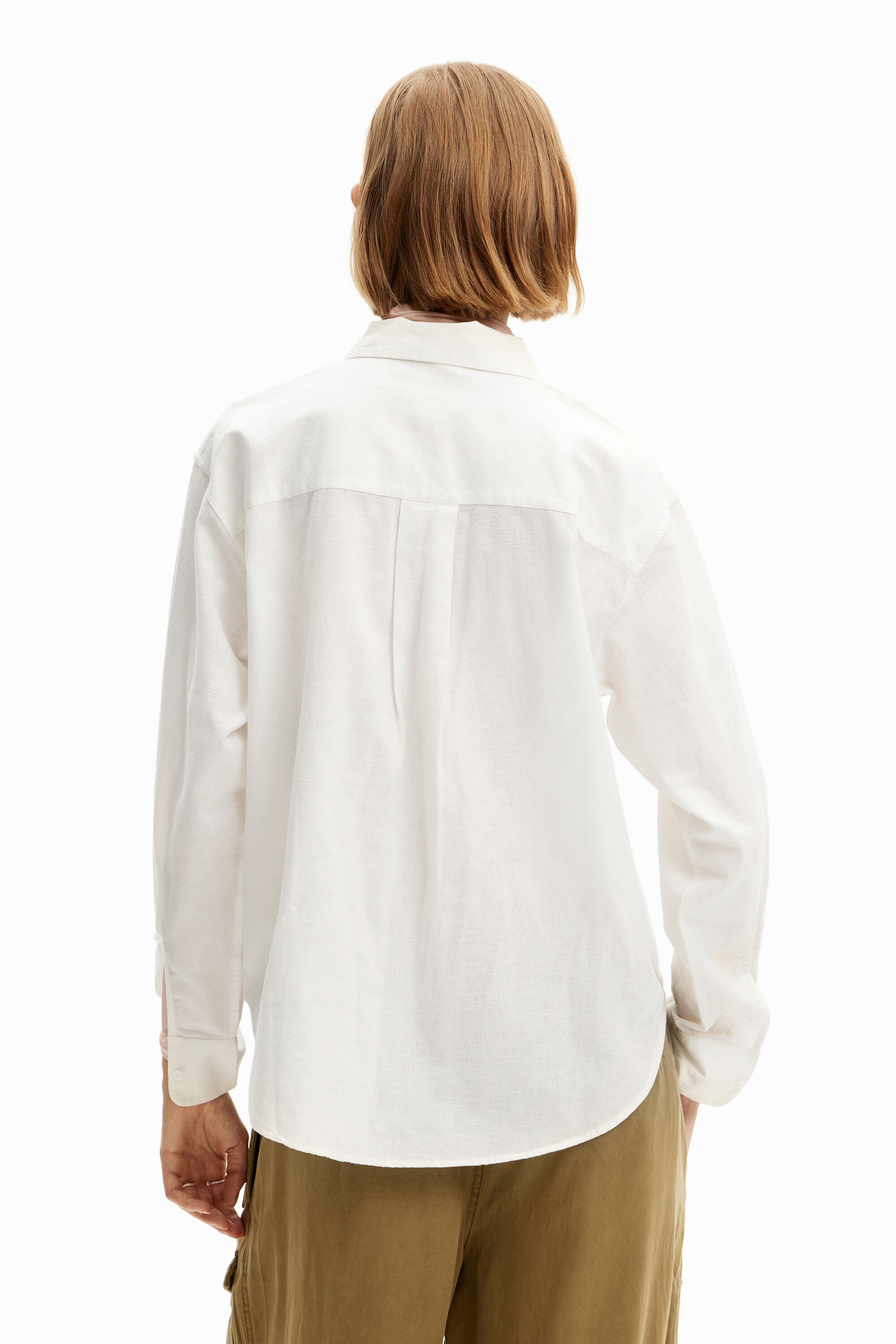 Shop Desigual Crochet Linen Shirt In White